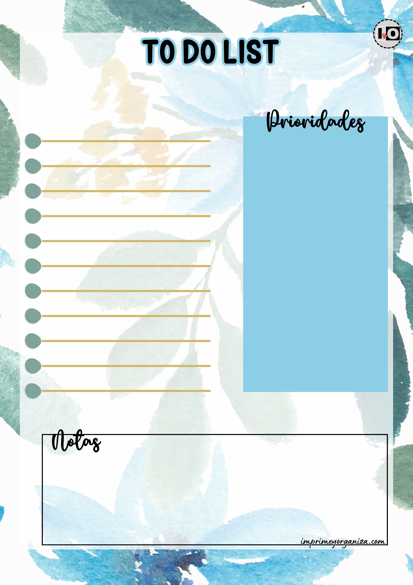 To Do List Estampado Floral azul y dorado