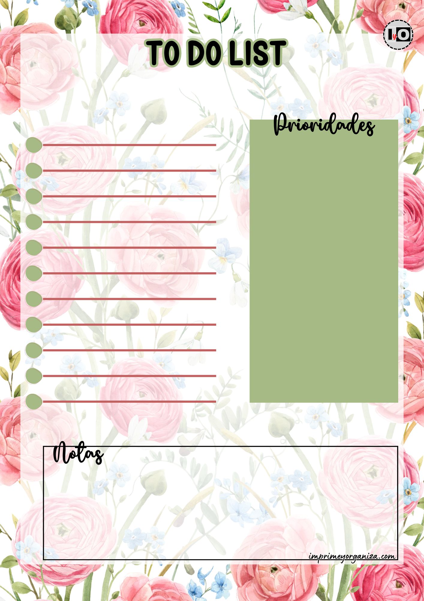 To Do List Estampado Floral verde y rojo