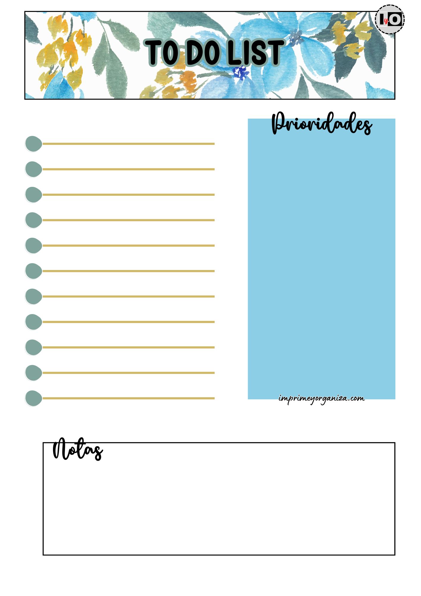 To Do List Floral azul y dorado