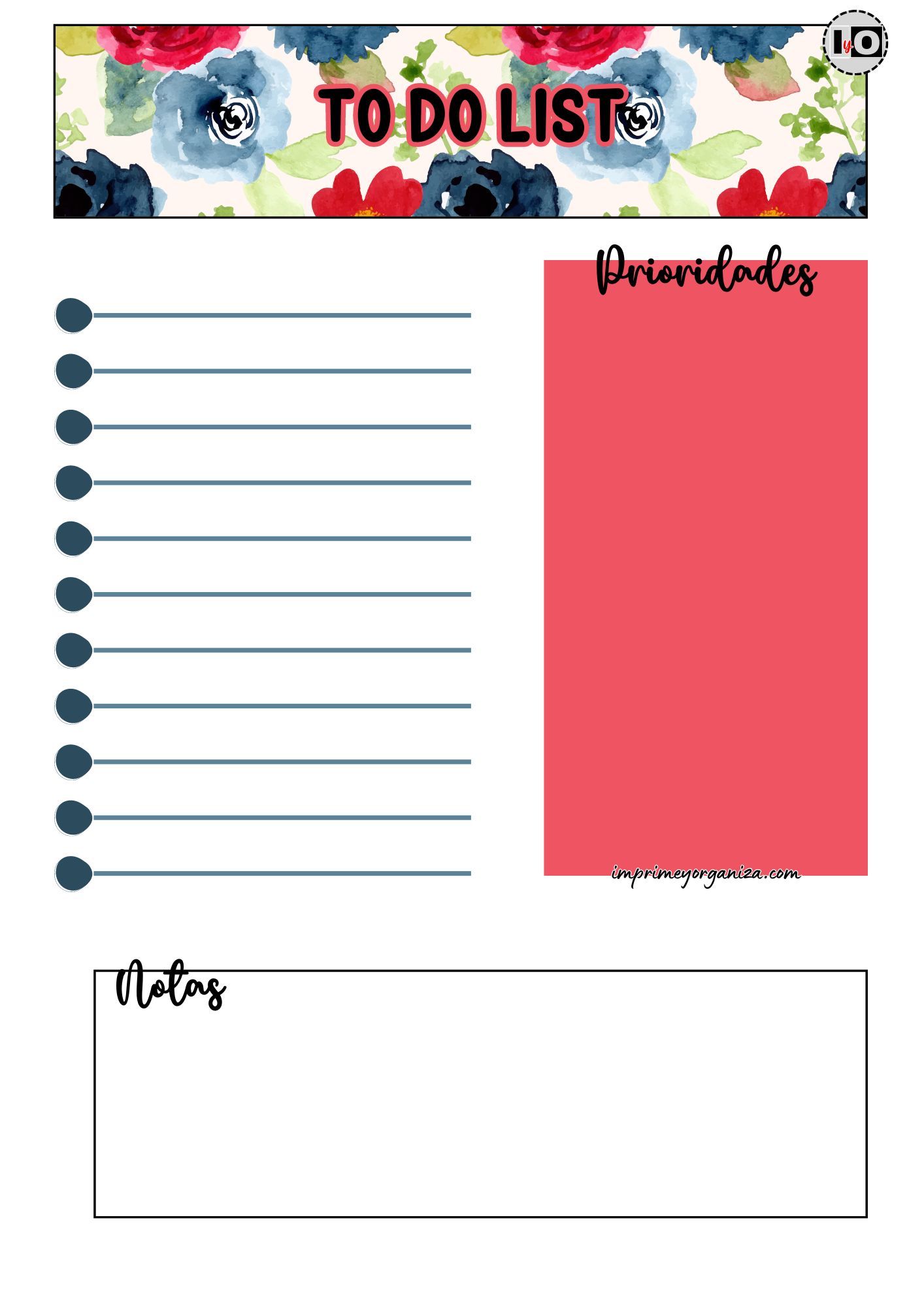 To Do List Floral rojo y azul