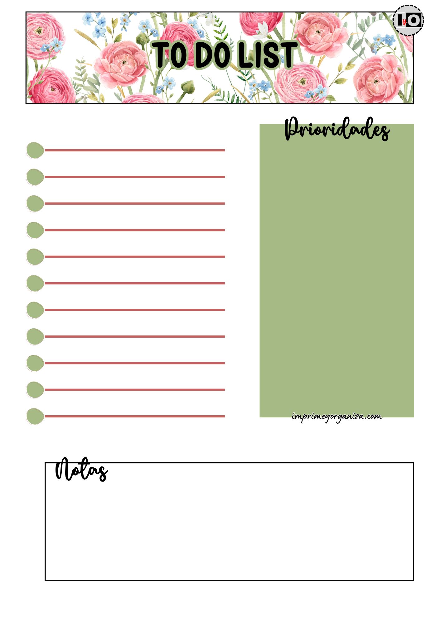 To Do List Floral verde y rojo