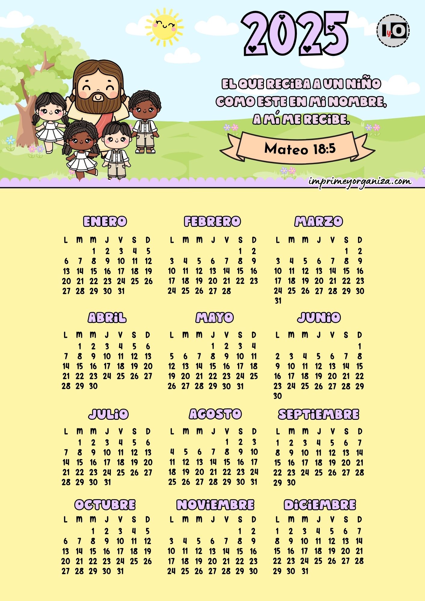 Calendario 2025 Versículo Amarillo