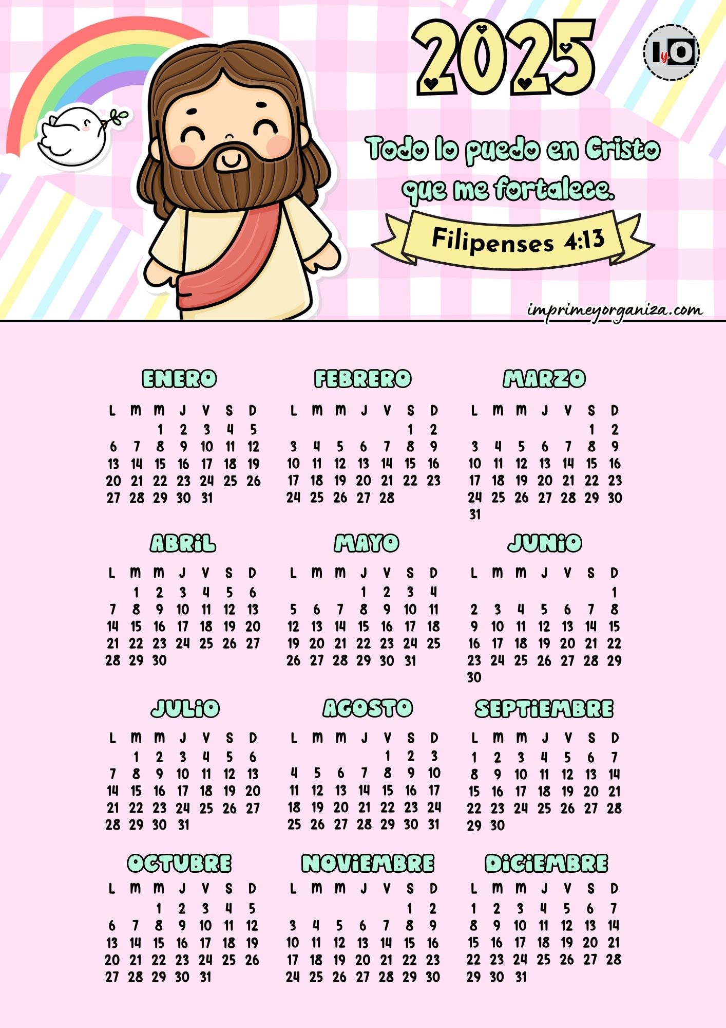 Calendario 2025 Versículo Rosa