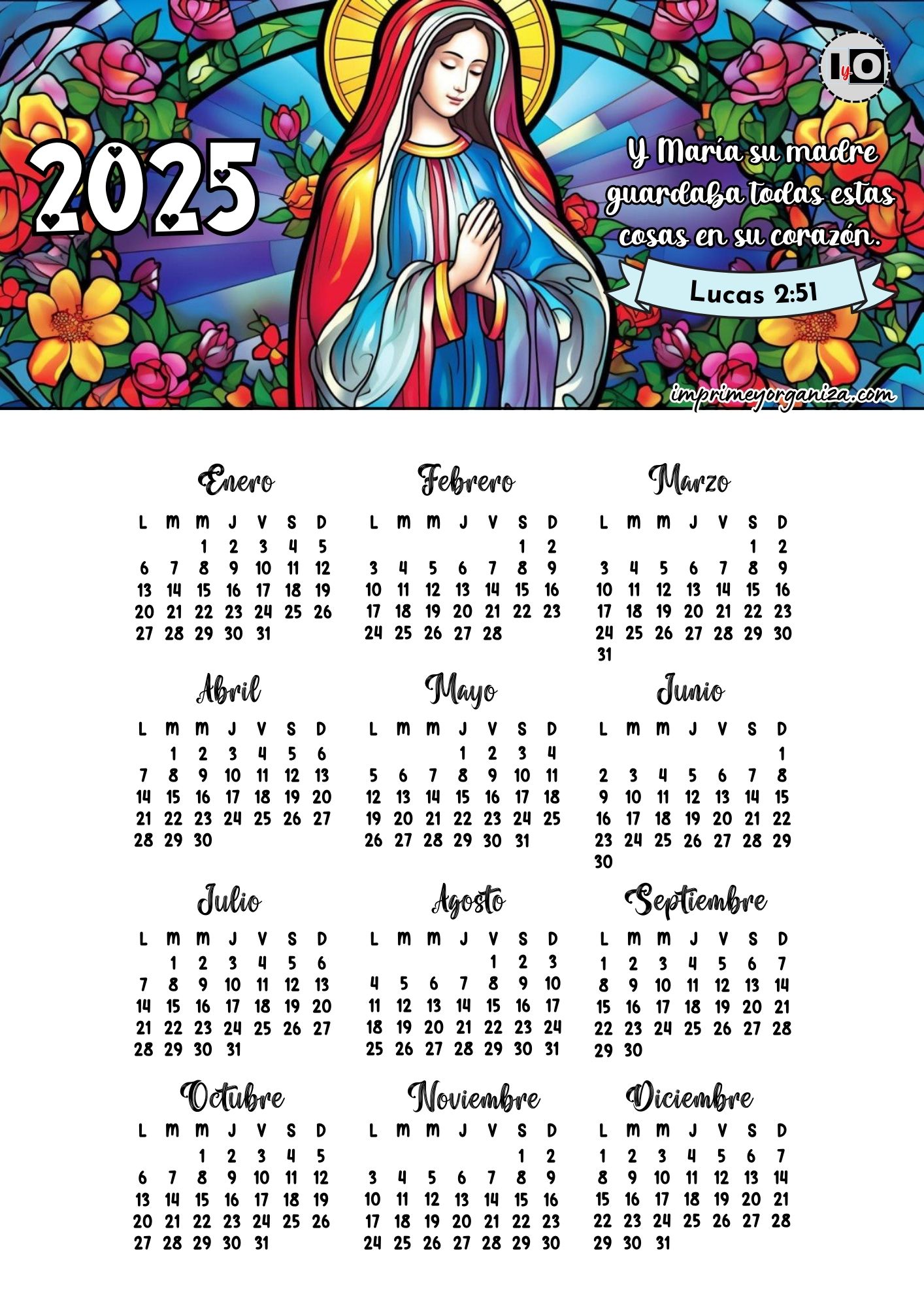Calendario 2025 Versículo Virgen