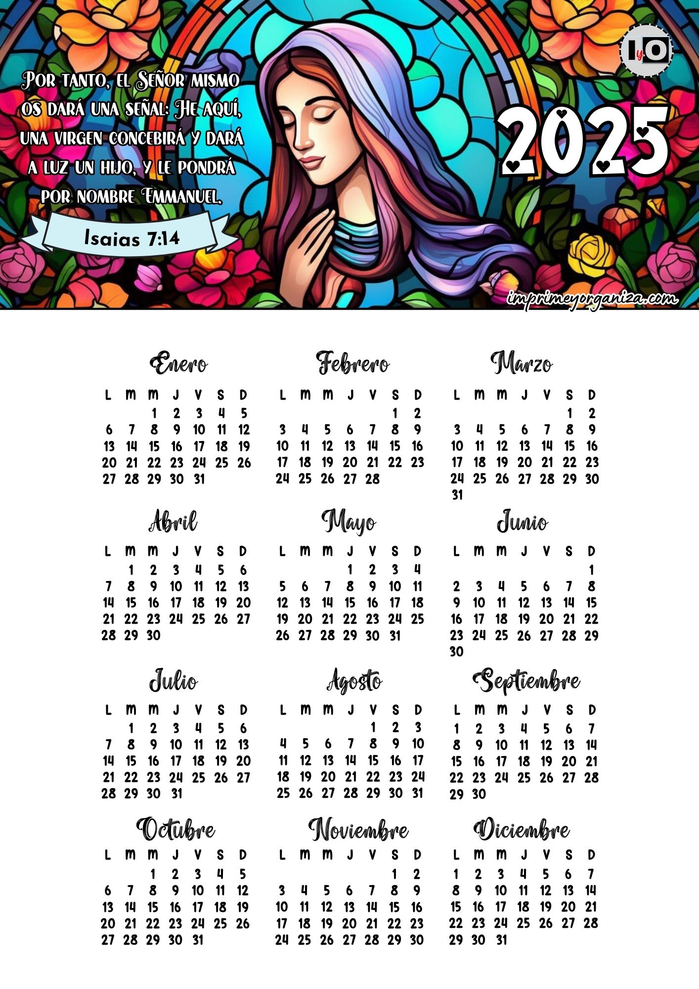 Calendario 2025 Versículo de la Virgen