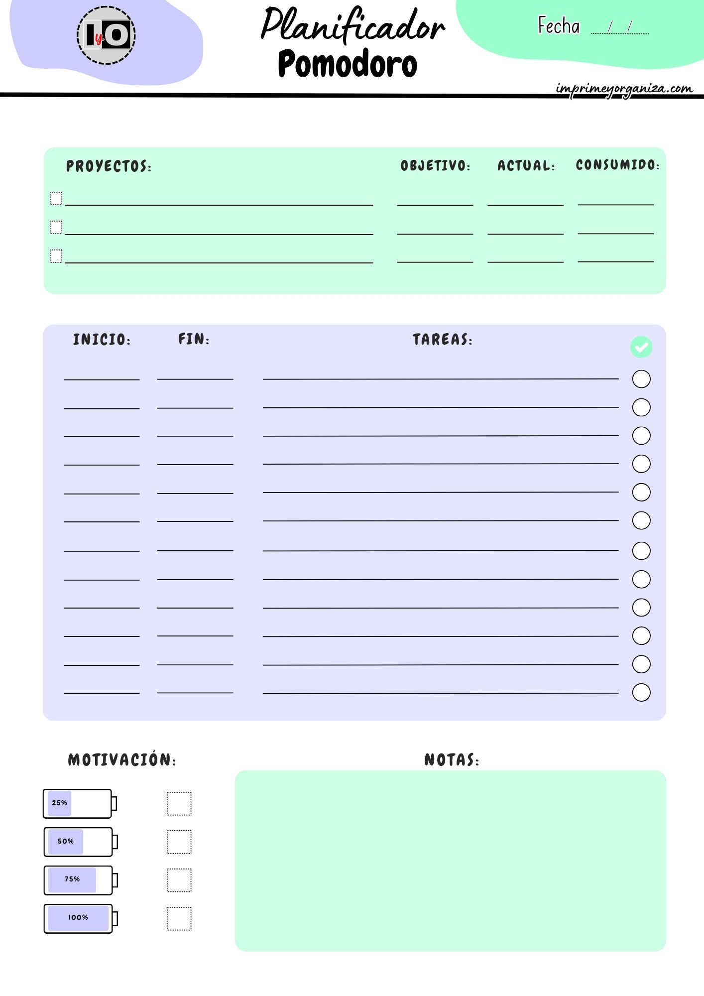 Planificador Pomodoro Lila-Turquesa