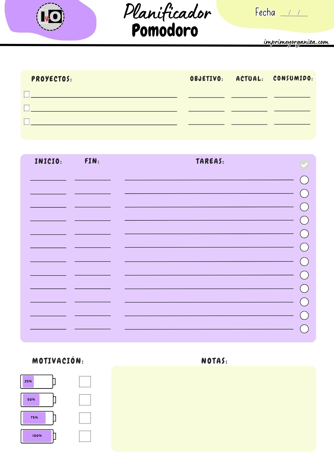 Planificador Pomodoro Morado-Amarillo