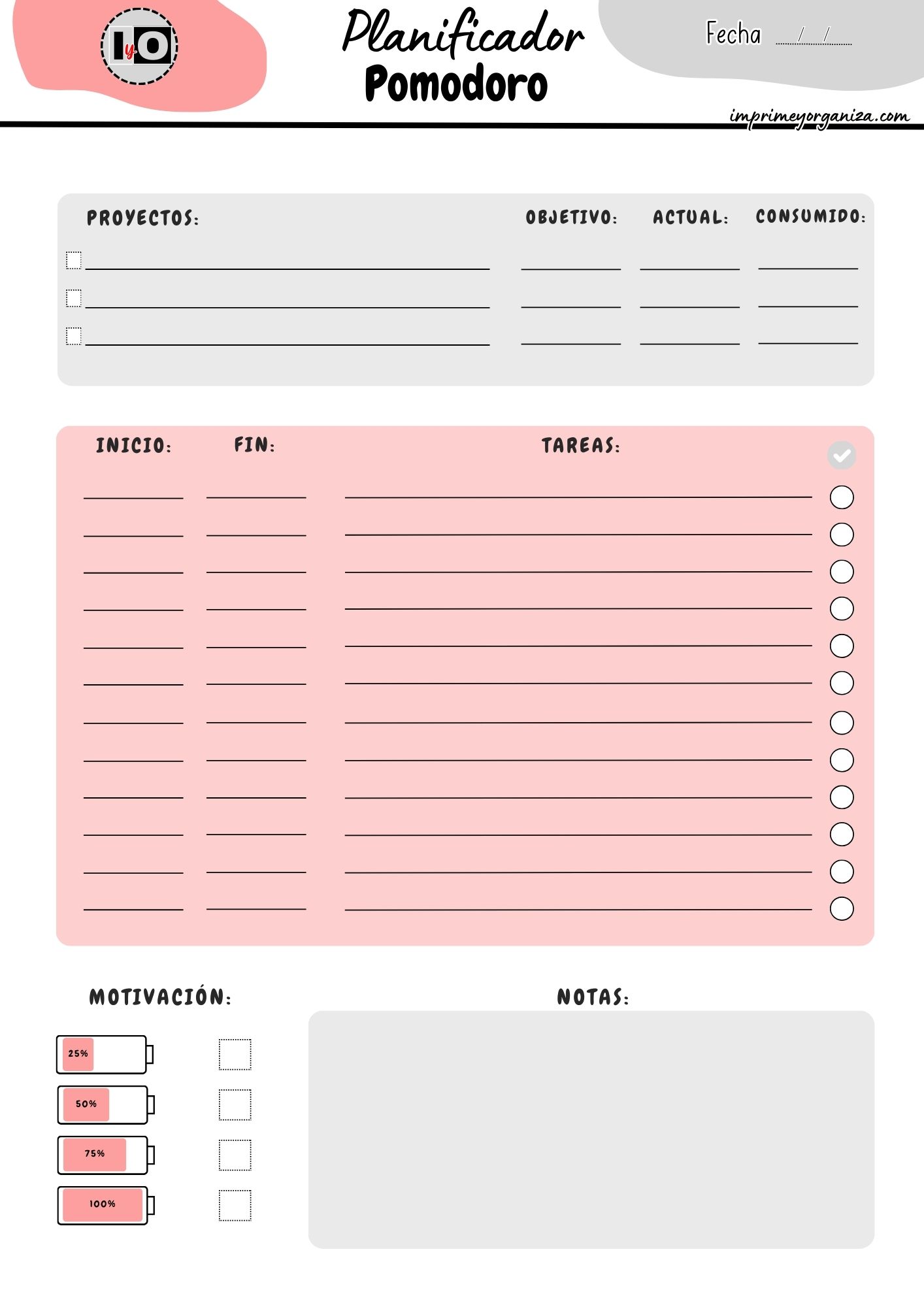 Planificador Pomodoro Rosa-Gris