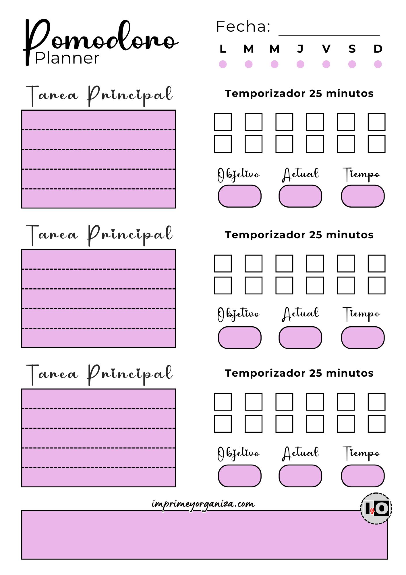 Planificador Tareas Pomodoro Lila