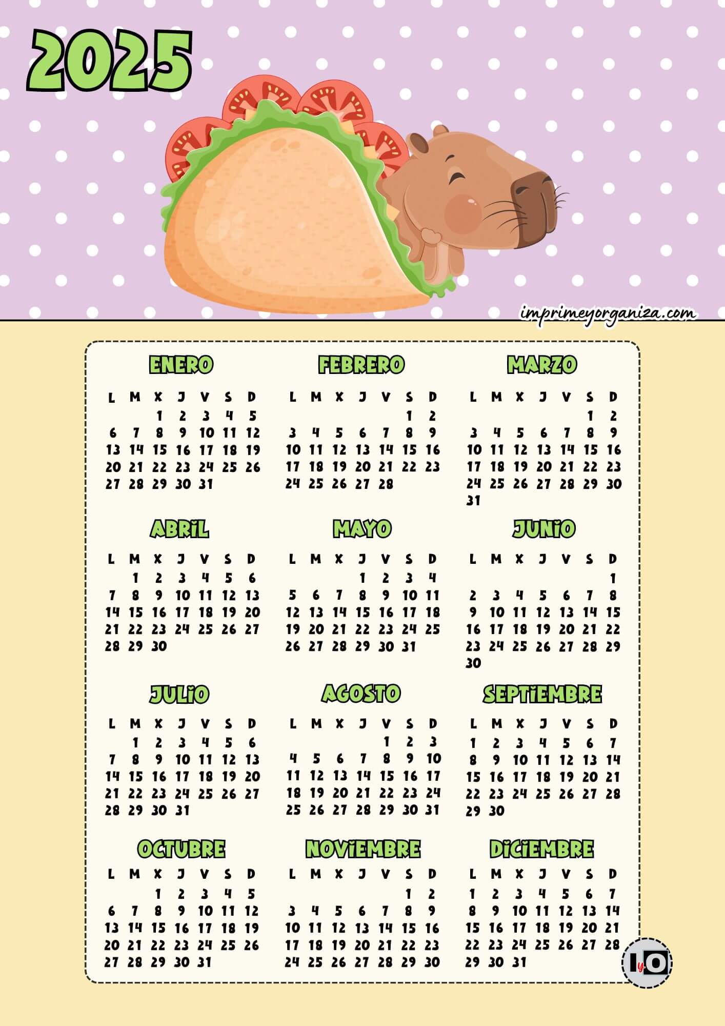 Calendario Taco Capibara