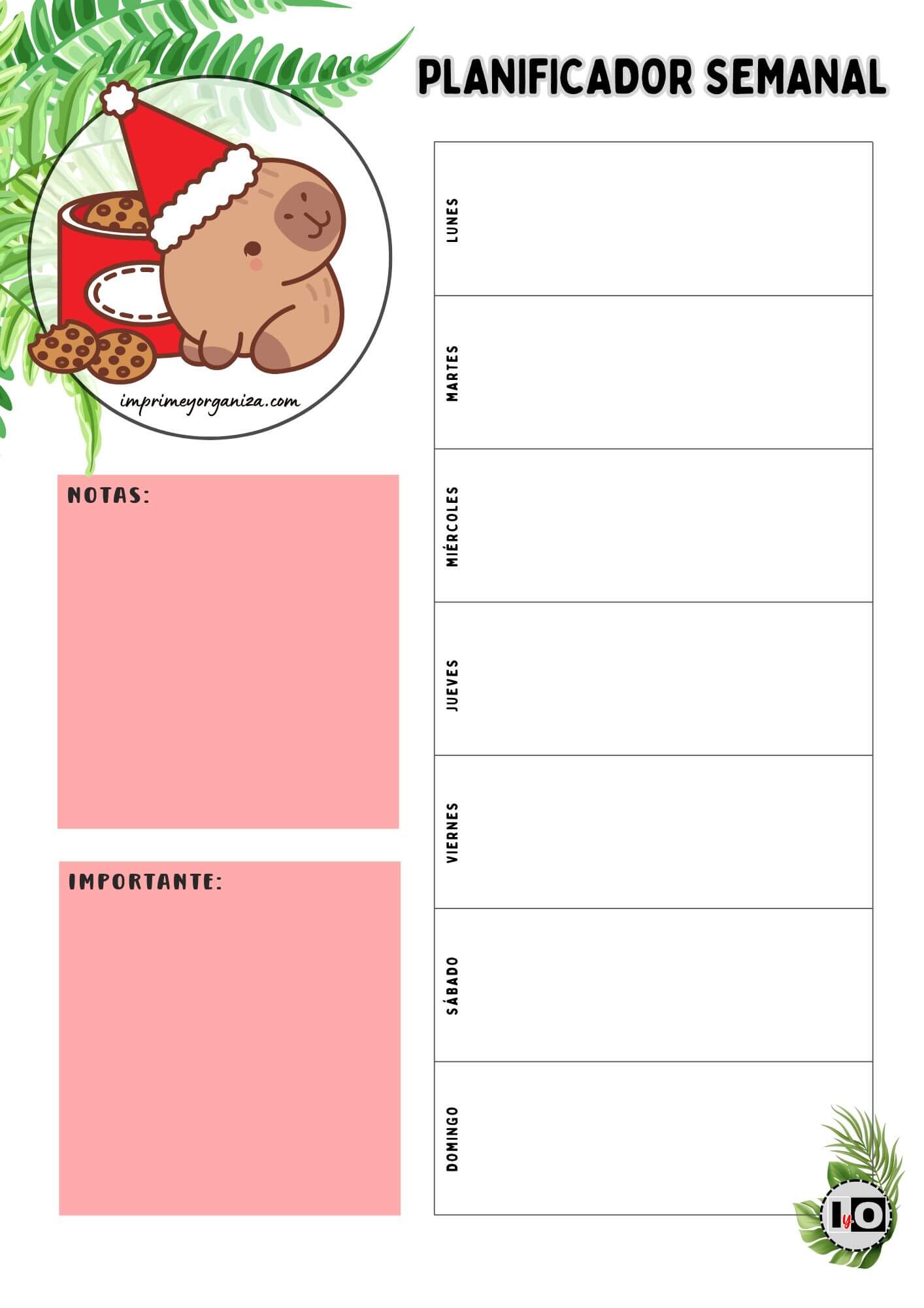 Planificador Semanal Capibara Navidad