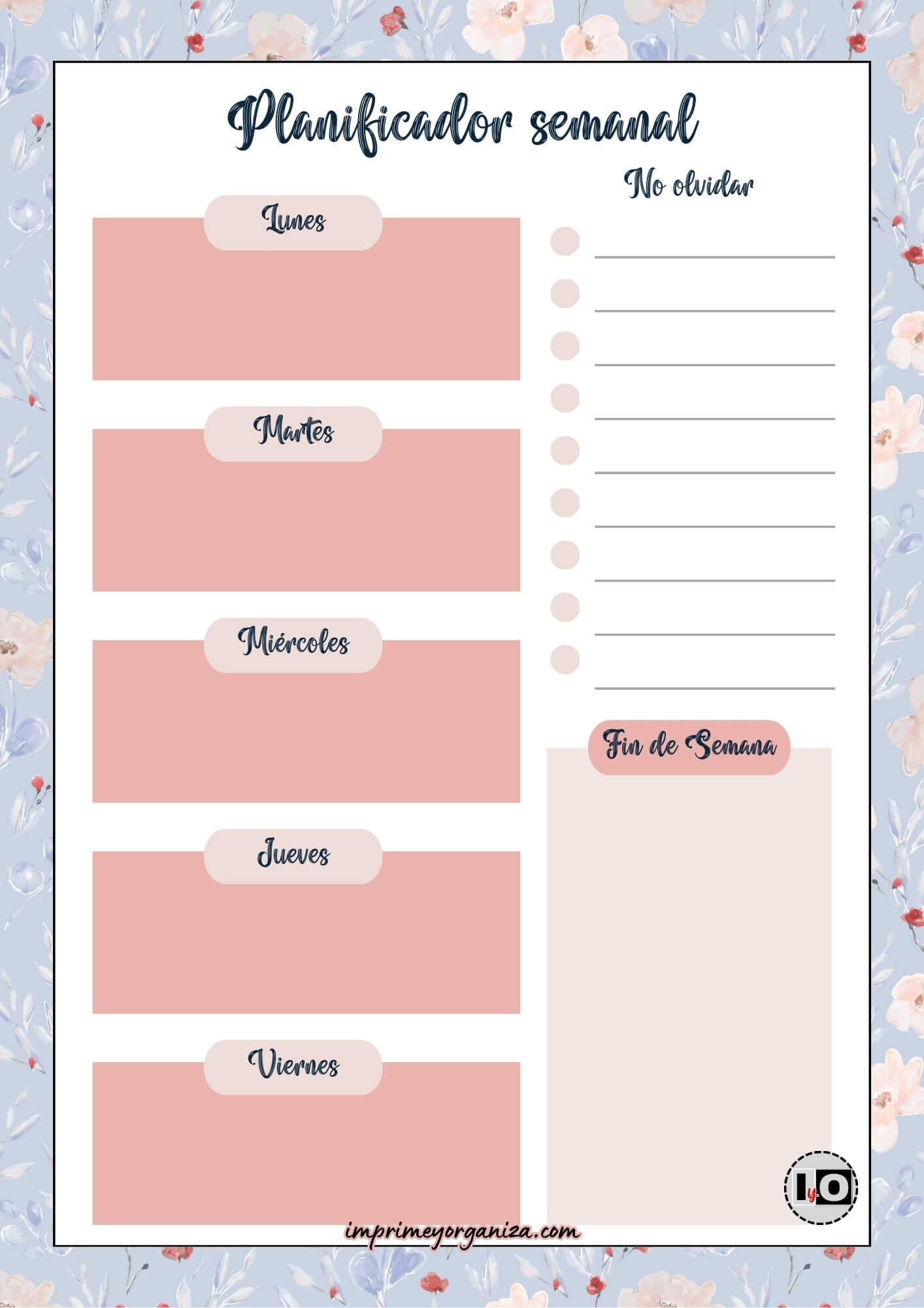 Planificador Semanal Flores Azules