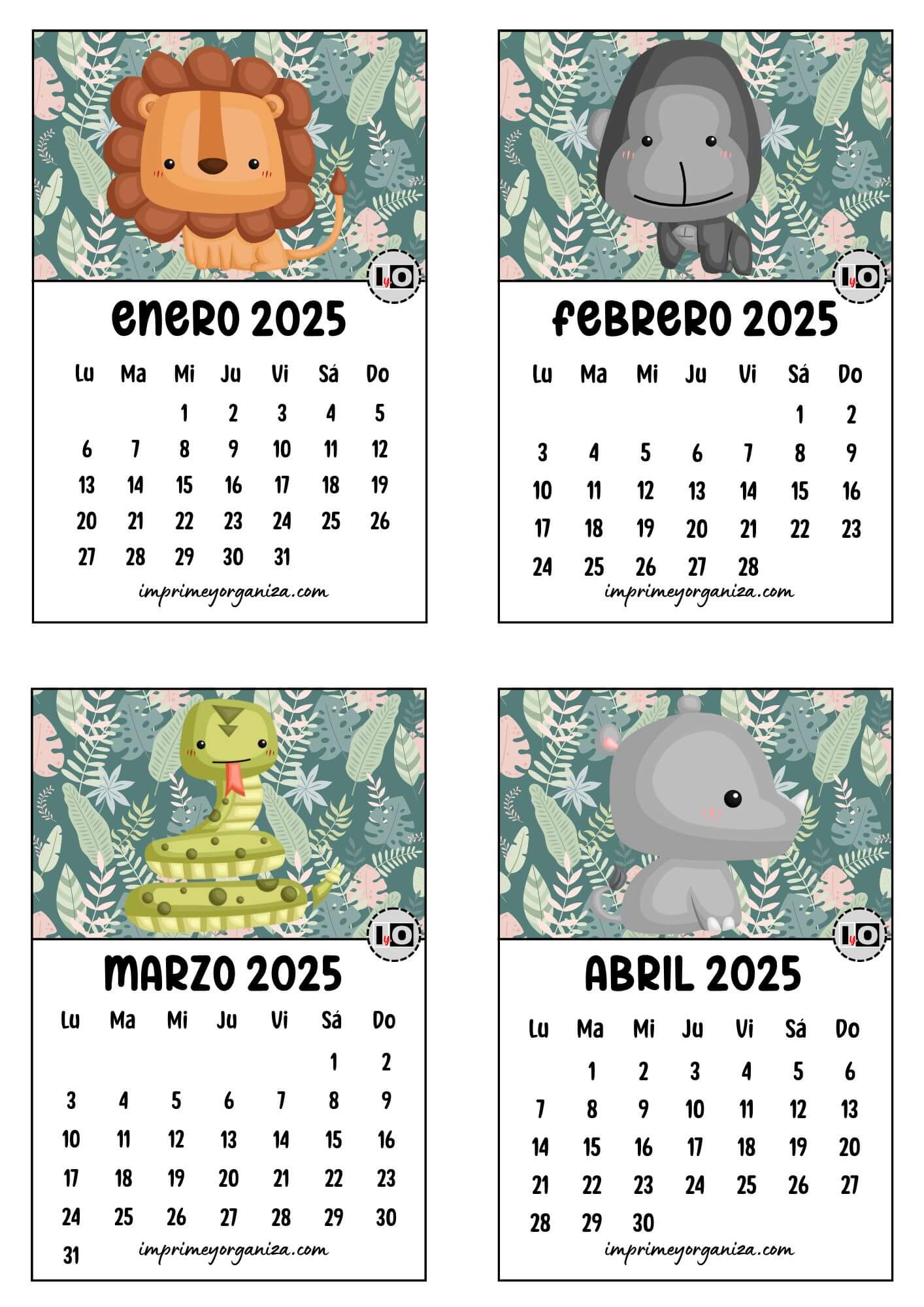 Calendario 2025 apilable Animales