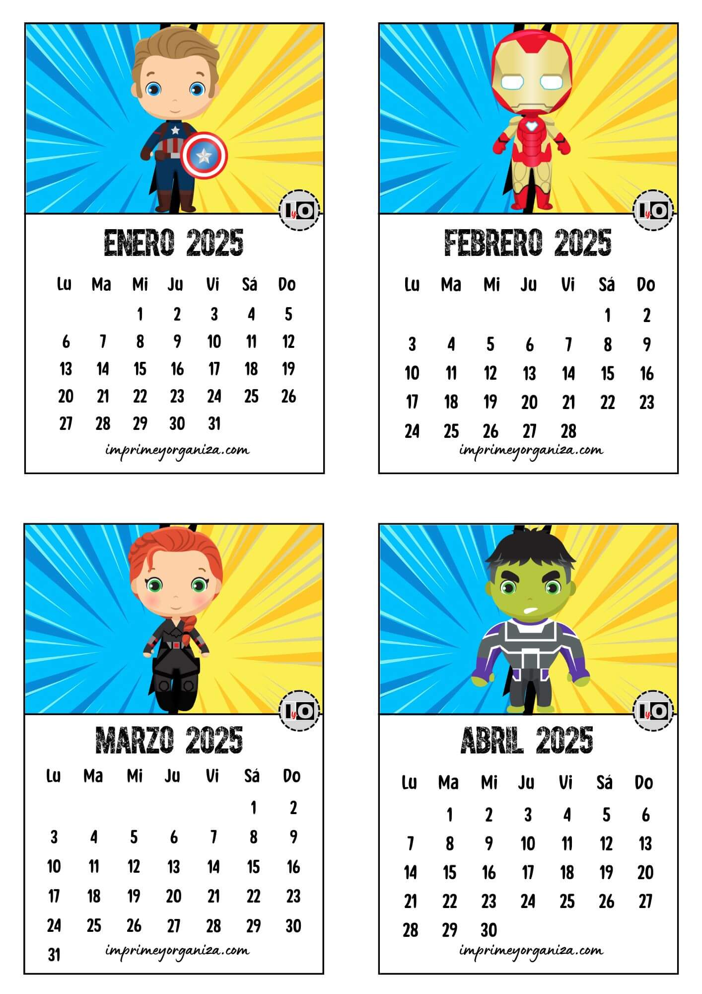 Calendario 2025 apilable Avengers