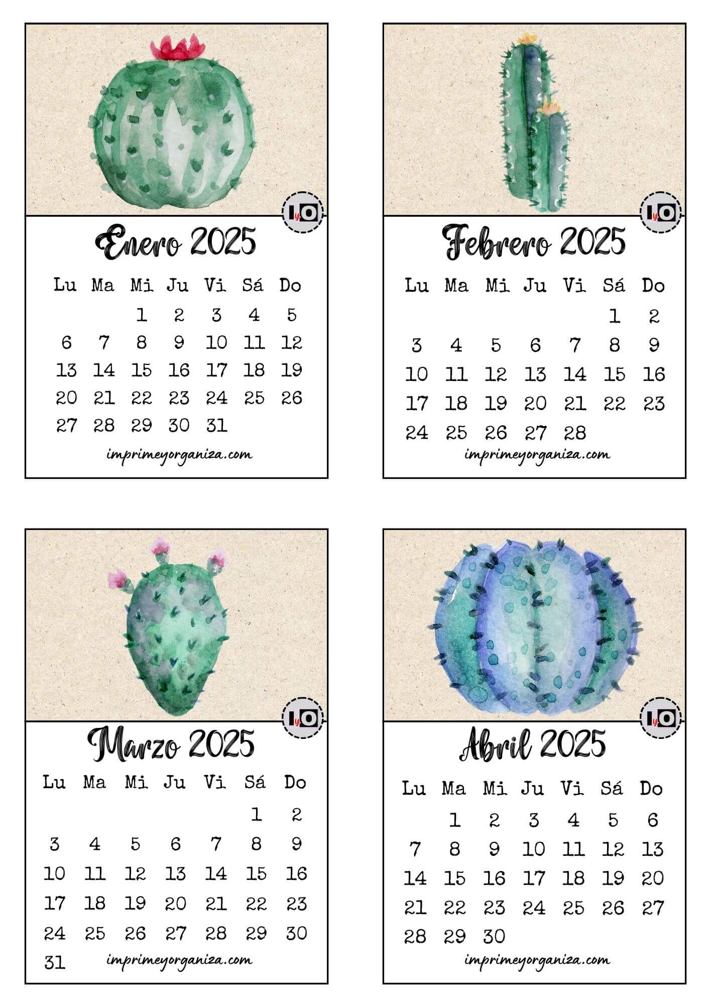 Calendario 2025 apilable Cactus