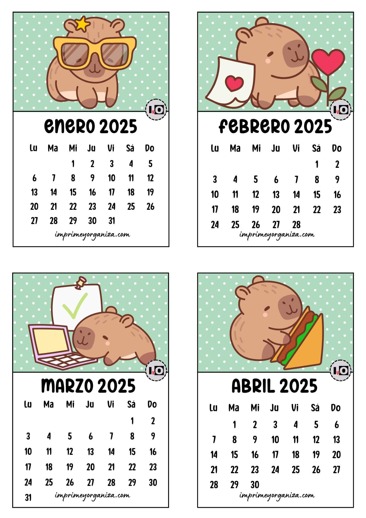Calendario 2025 apilable Capibara