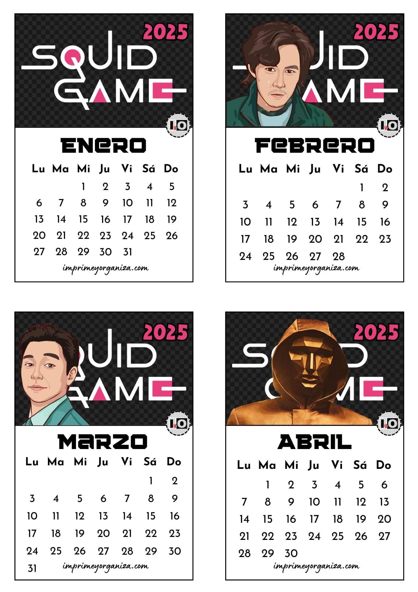 Calendario 2025 apilable Juego del Calamar