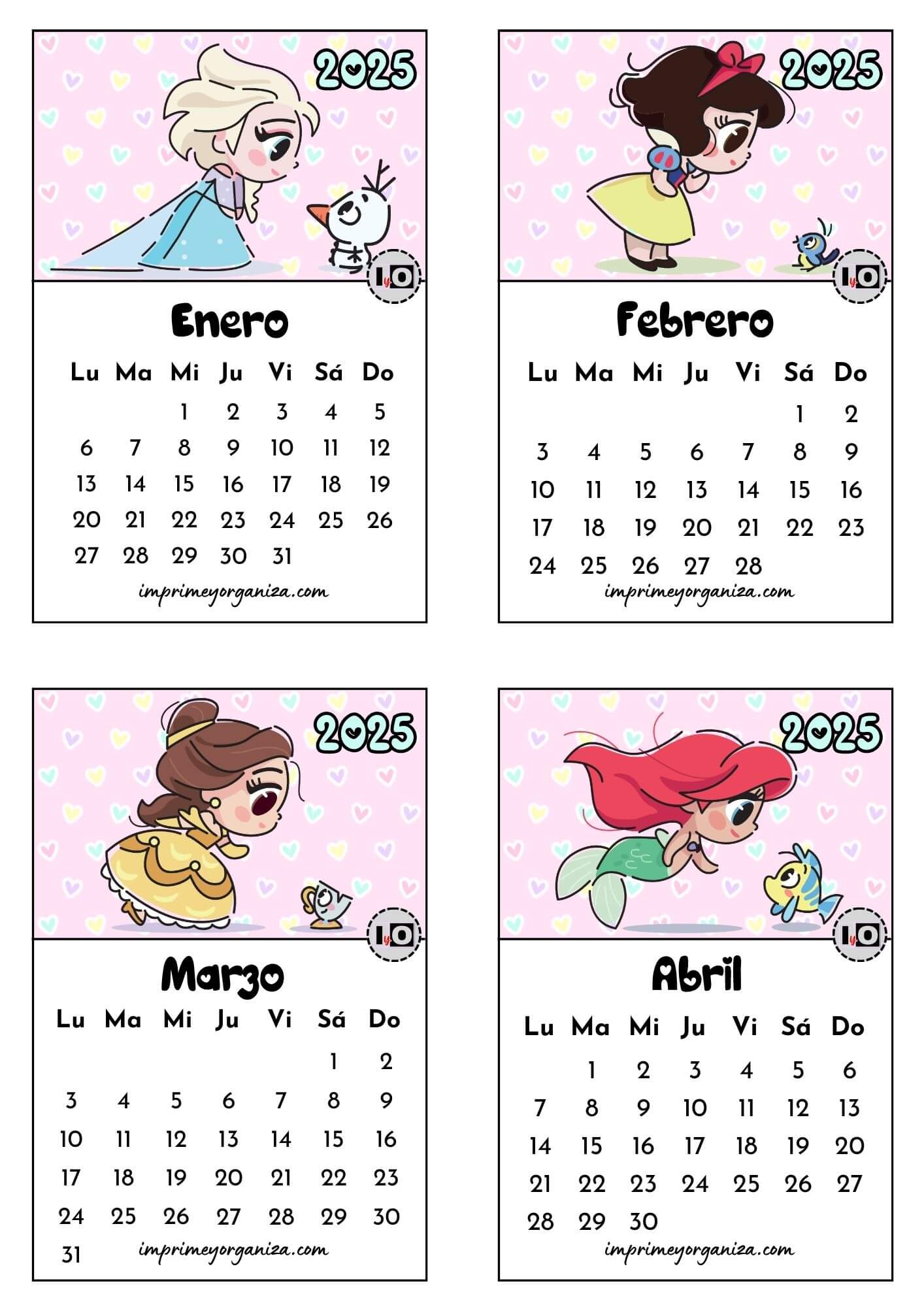 Calendario 2025 apilable Princesas