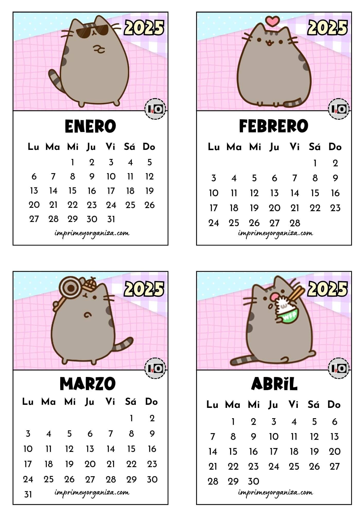 Calendario 2025 apilable Pusheen