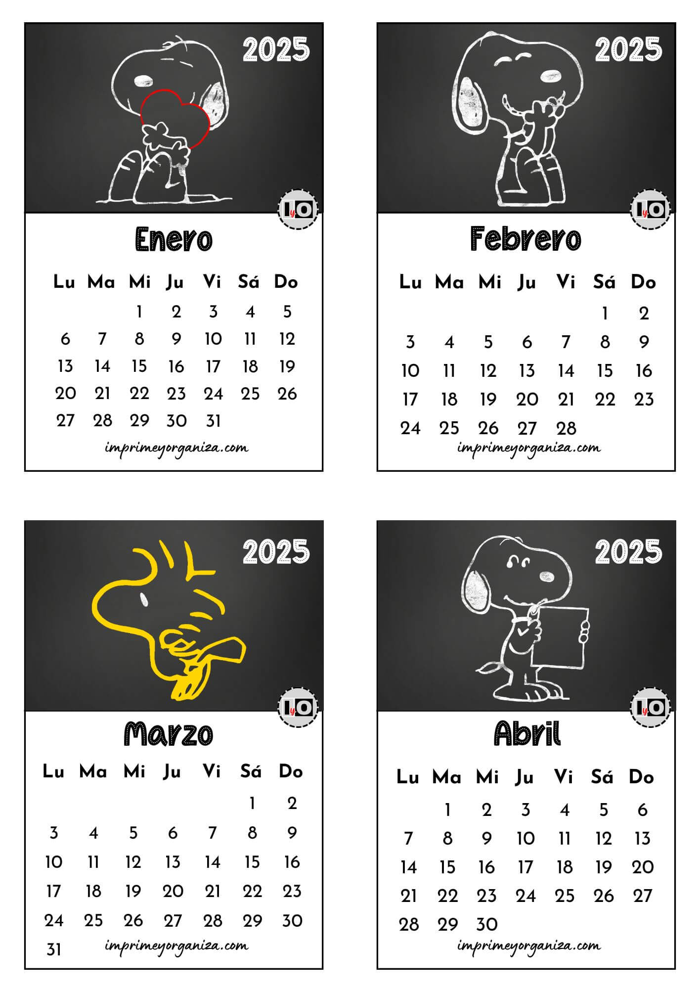 Calendario 2025 apilable Snoopy