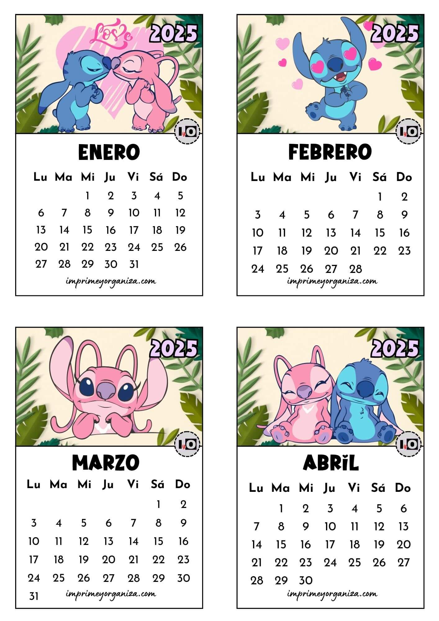 Calendario 2025 apilable Stitch y Ángela