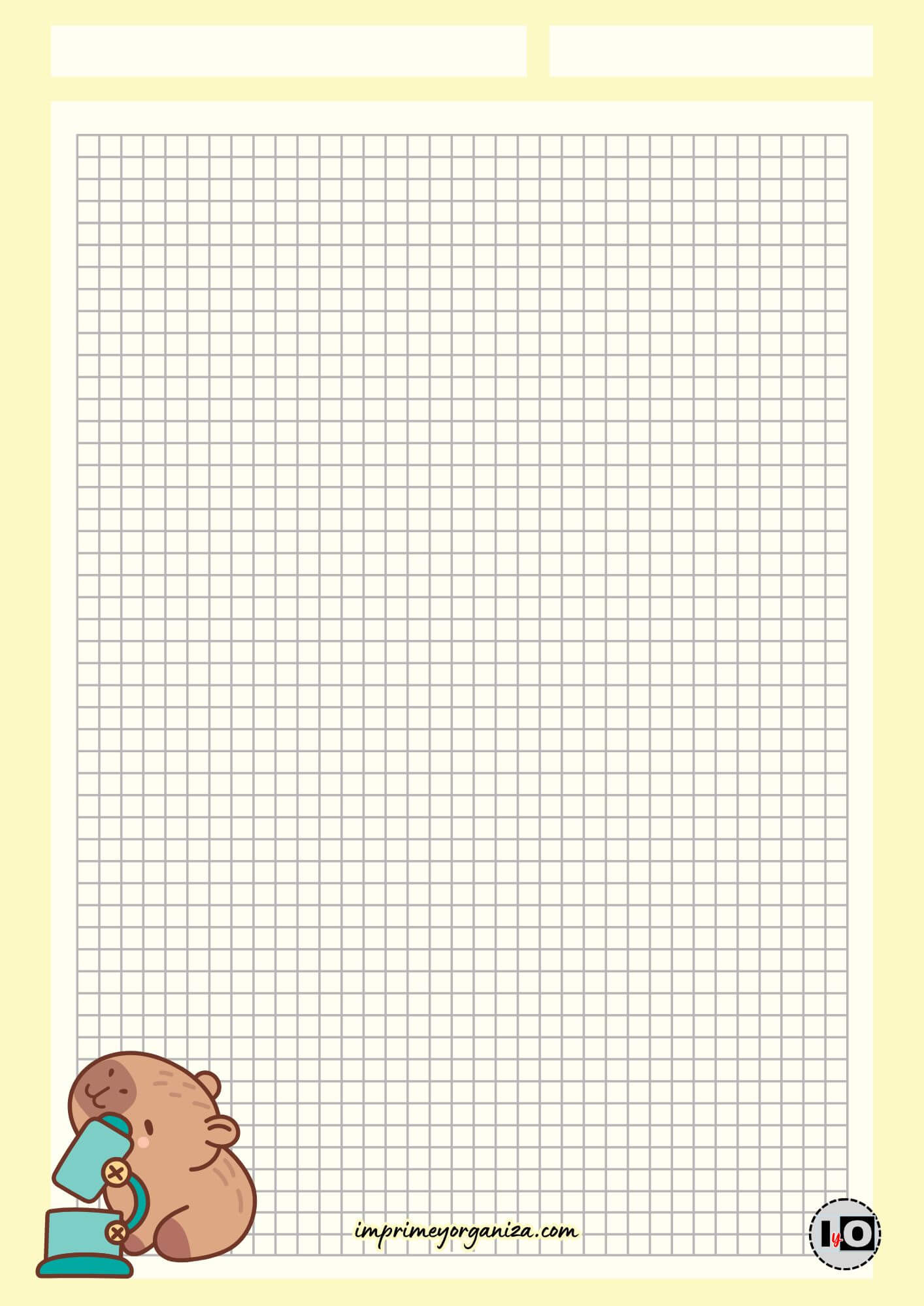 Hoja Cuadriculada Capibara Amarilla