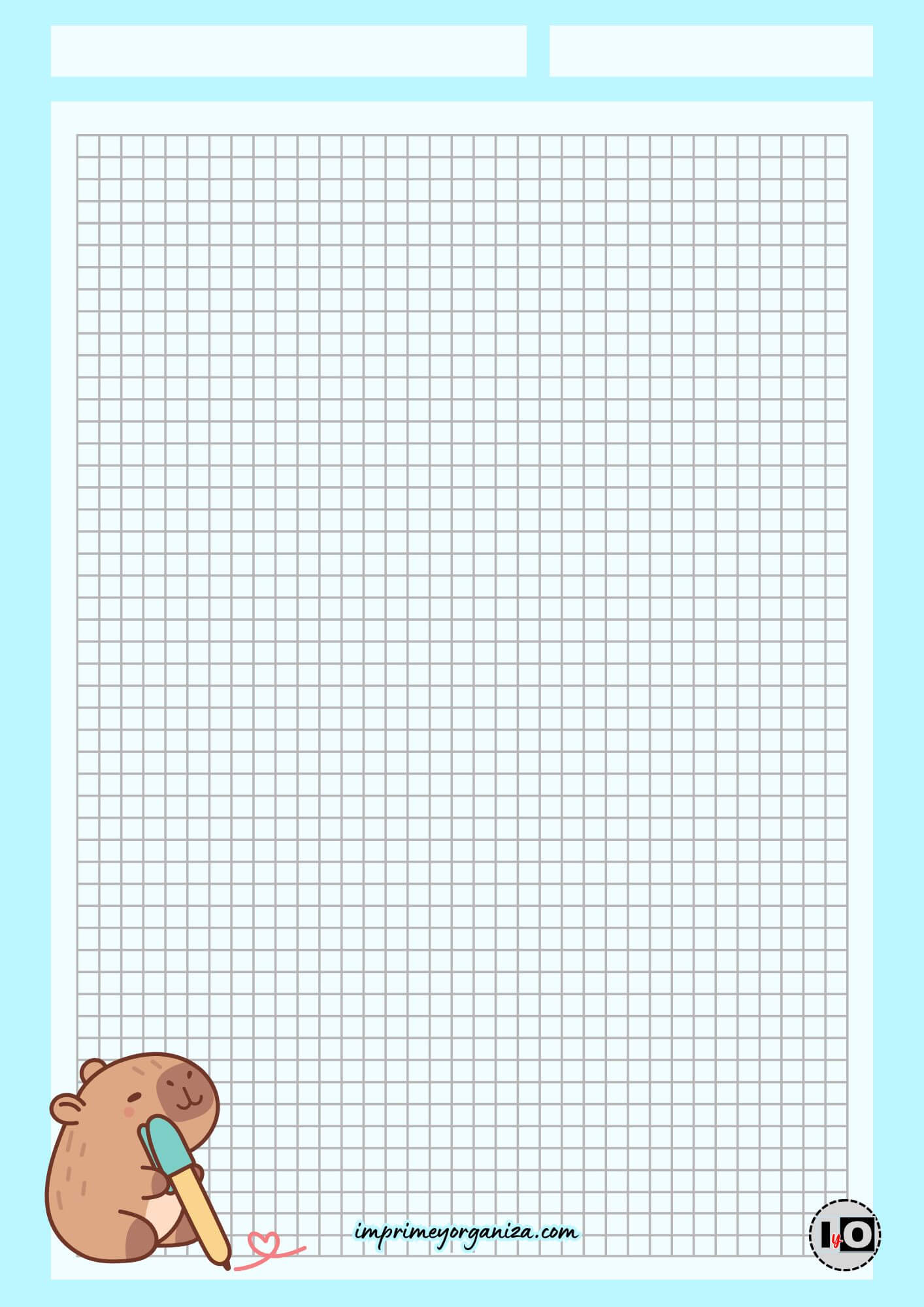 Hoja Cuadriculada Capibara Azul