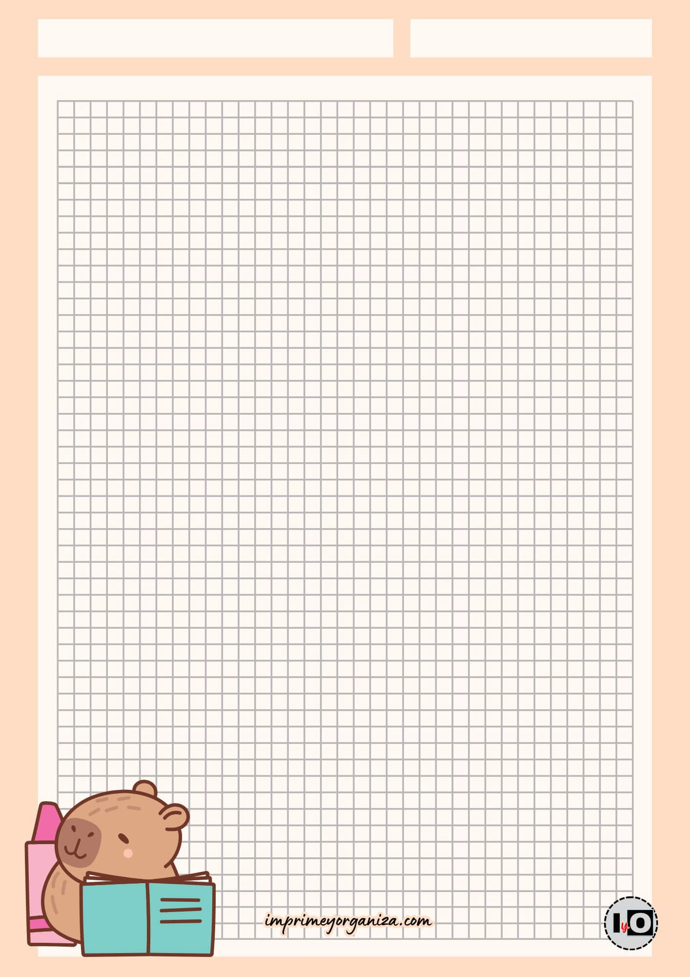 Hoja Cuadriculada Capibara Naranja