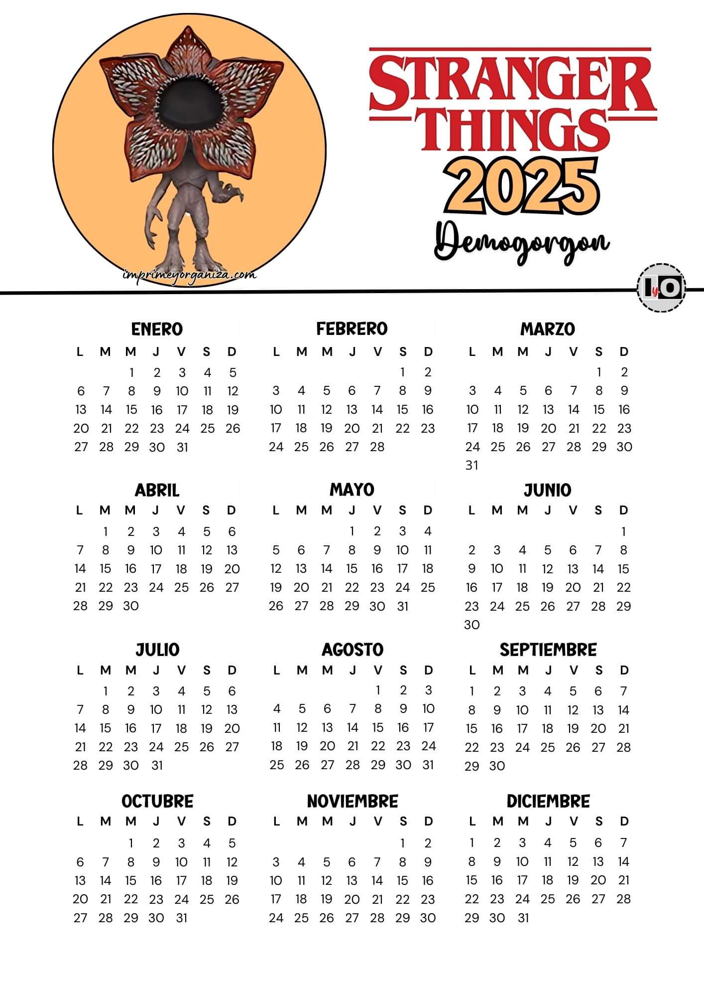 Calendario 2025 Stranger Things Demogorgon