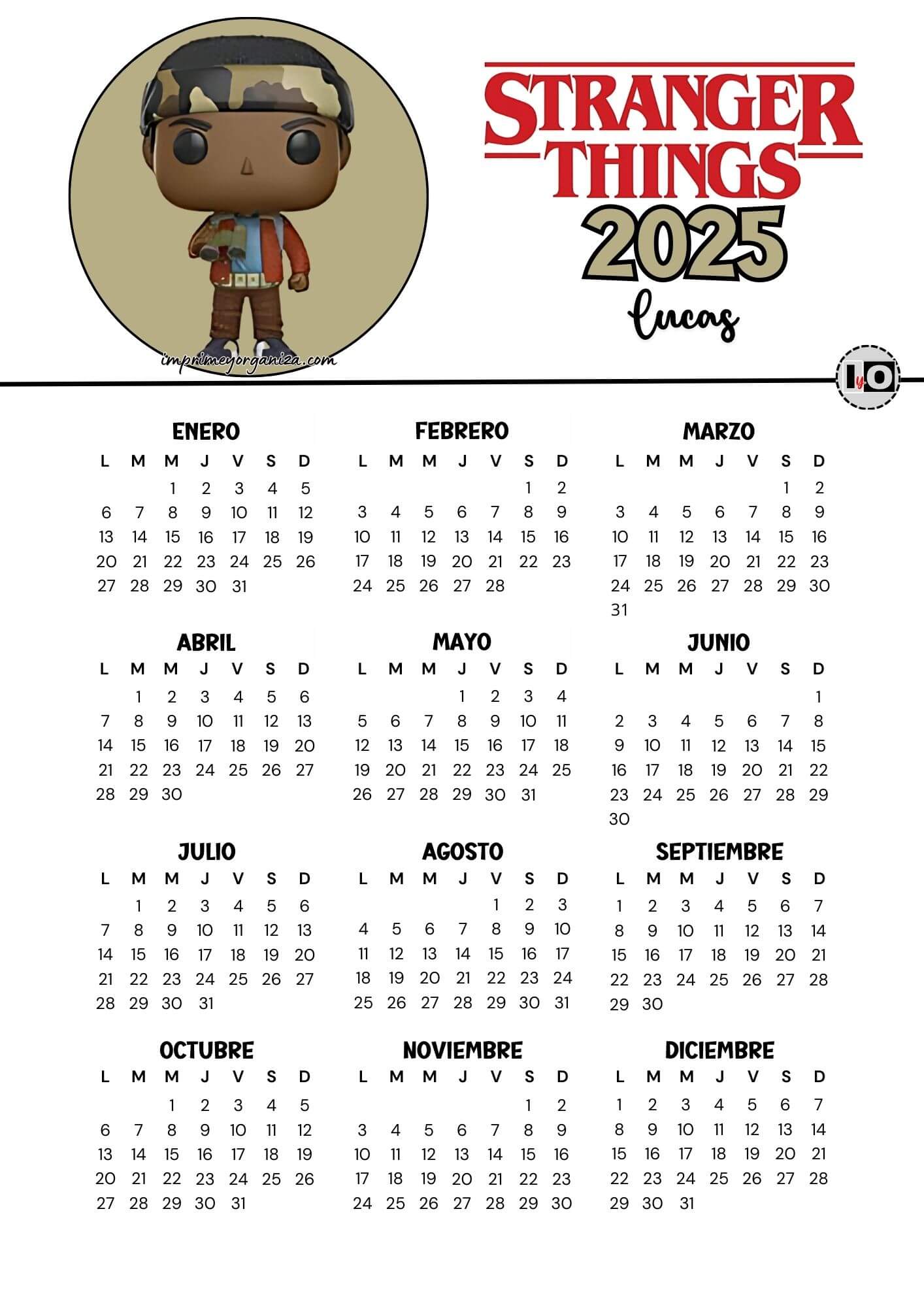 Calendario 2025 Stranger Things Lucas