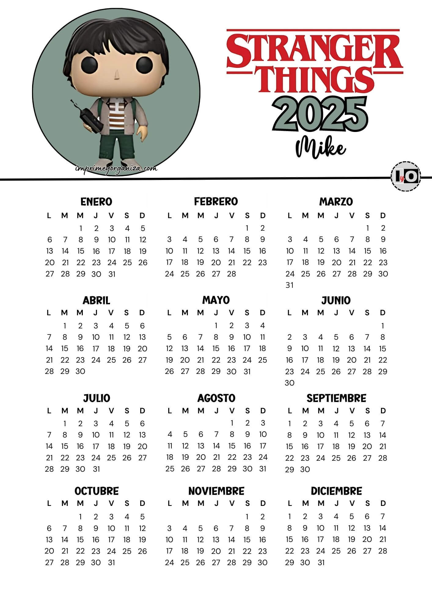 Calendario 2025 Stranger Things Mike