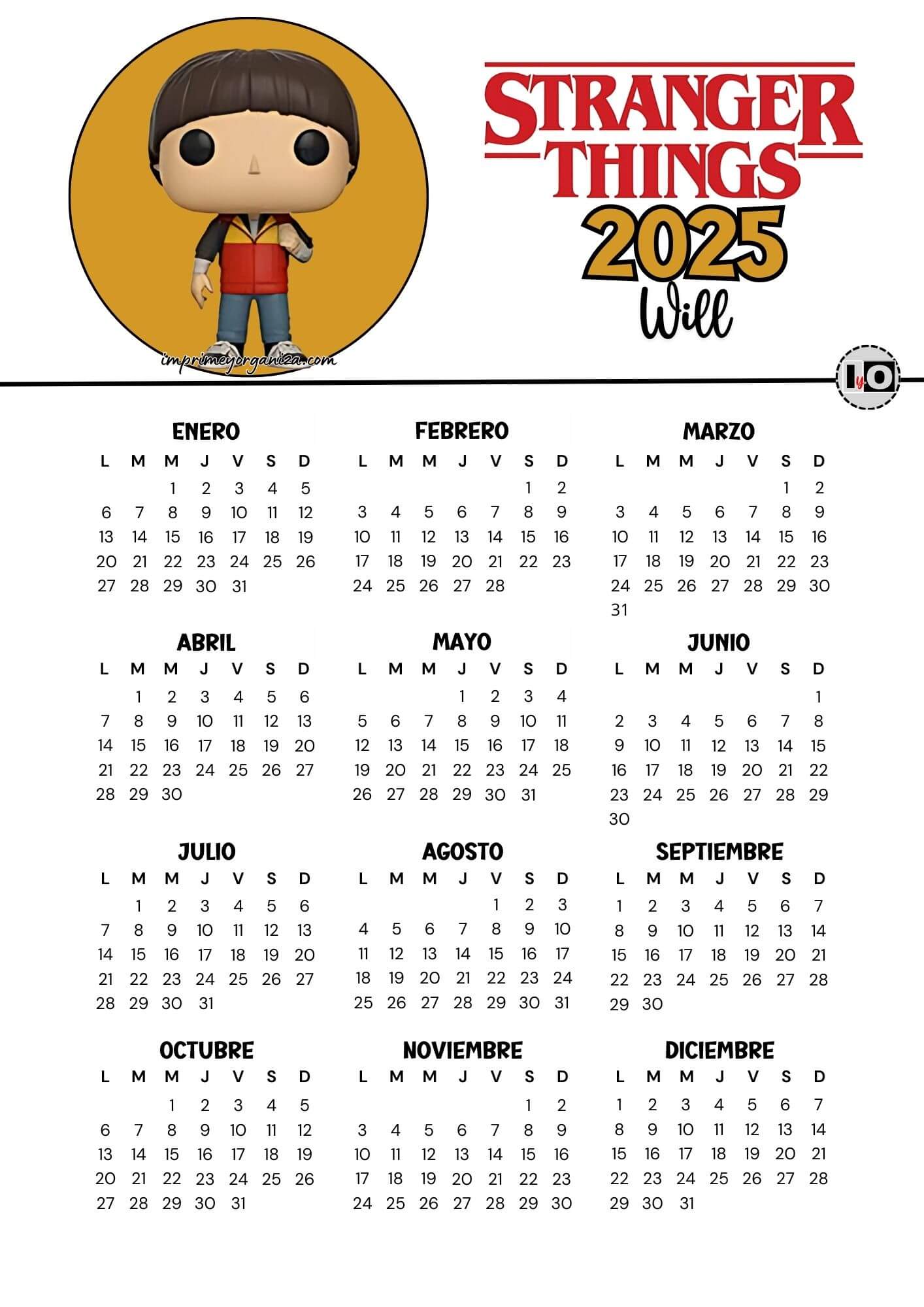 Calendario 2025 Stranger Things Will