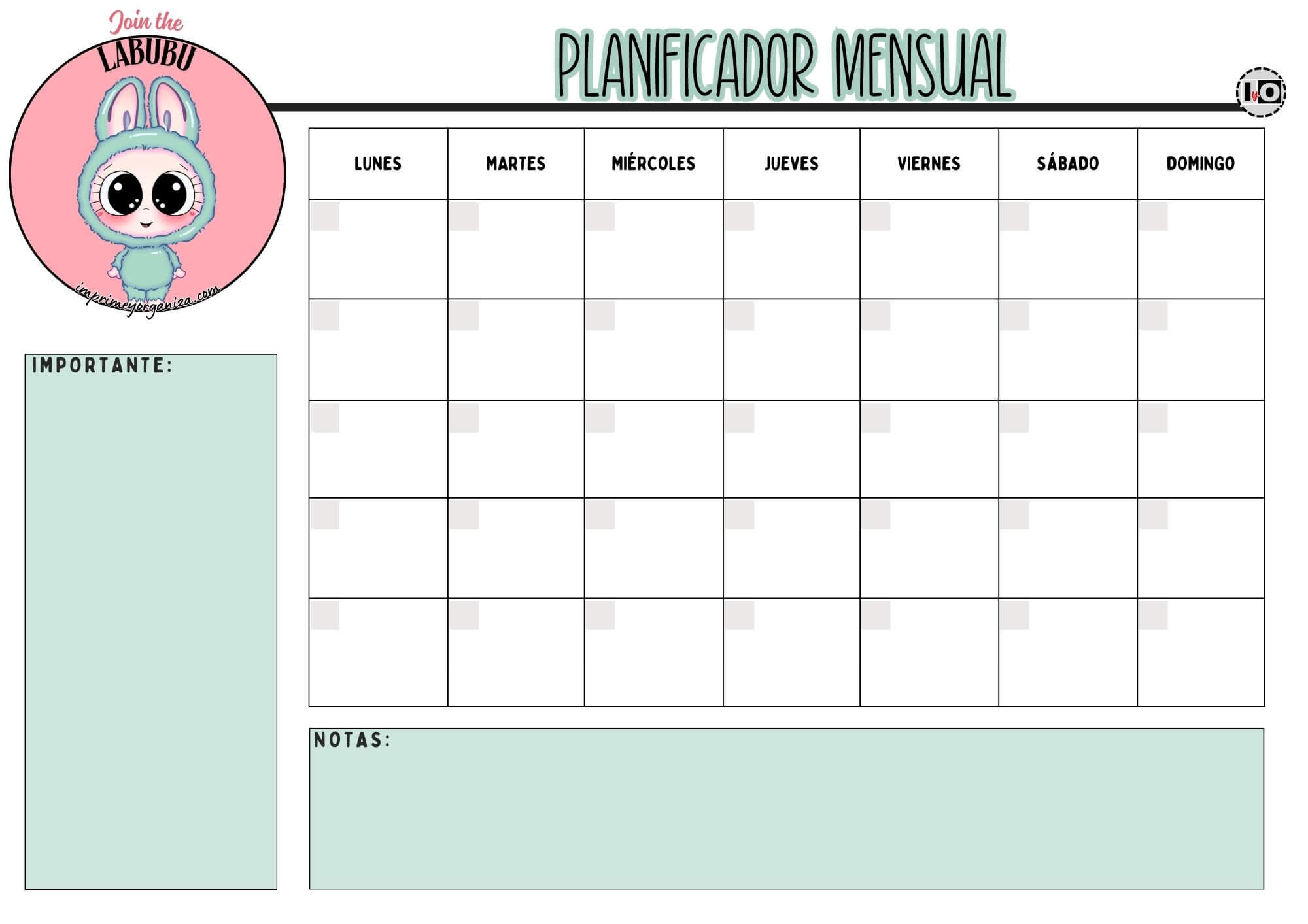 Planificador Mensual Labubu Verde