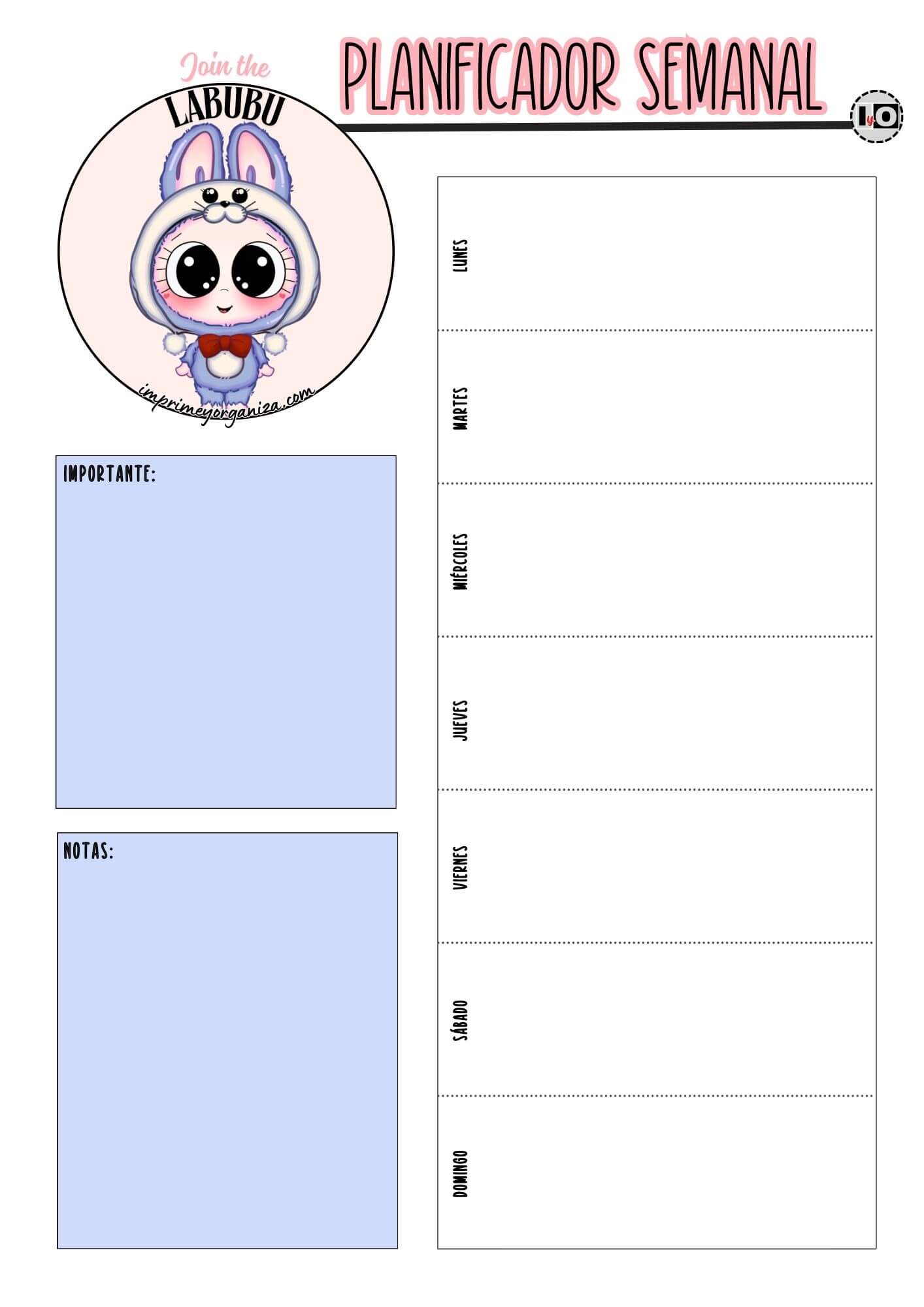 Planificador Semanal Labubu Conejito