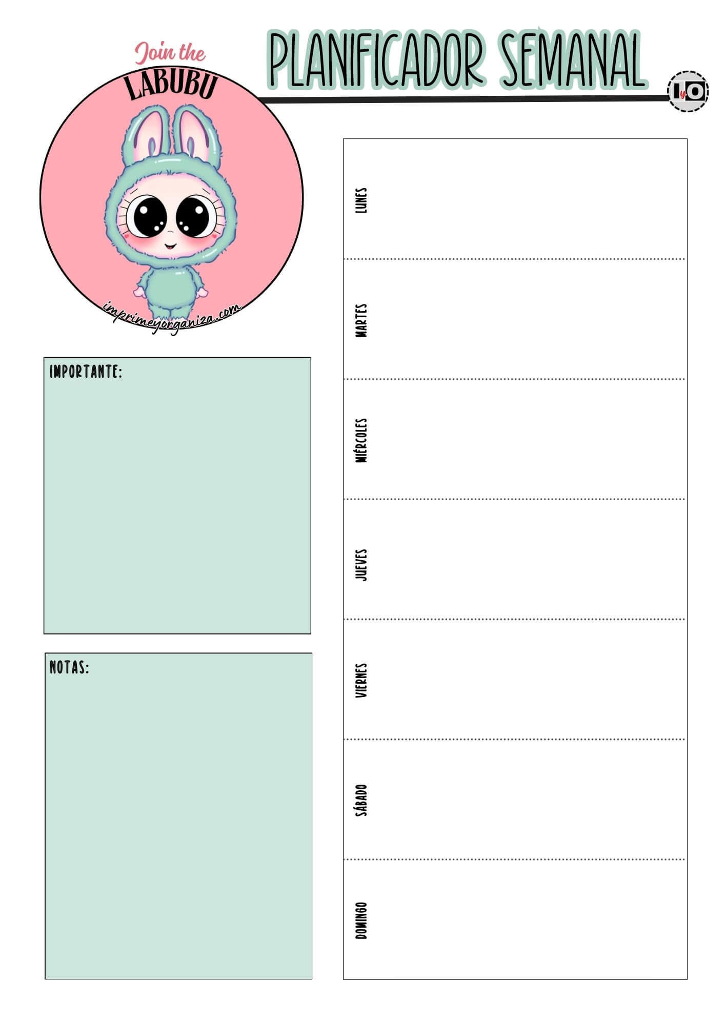 Planificador Semanal Labubu Verde