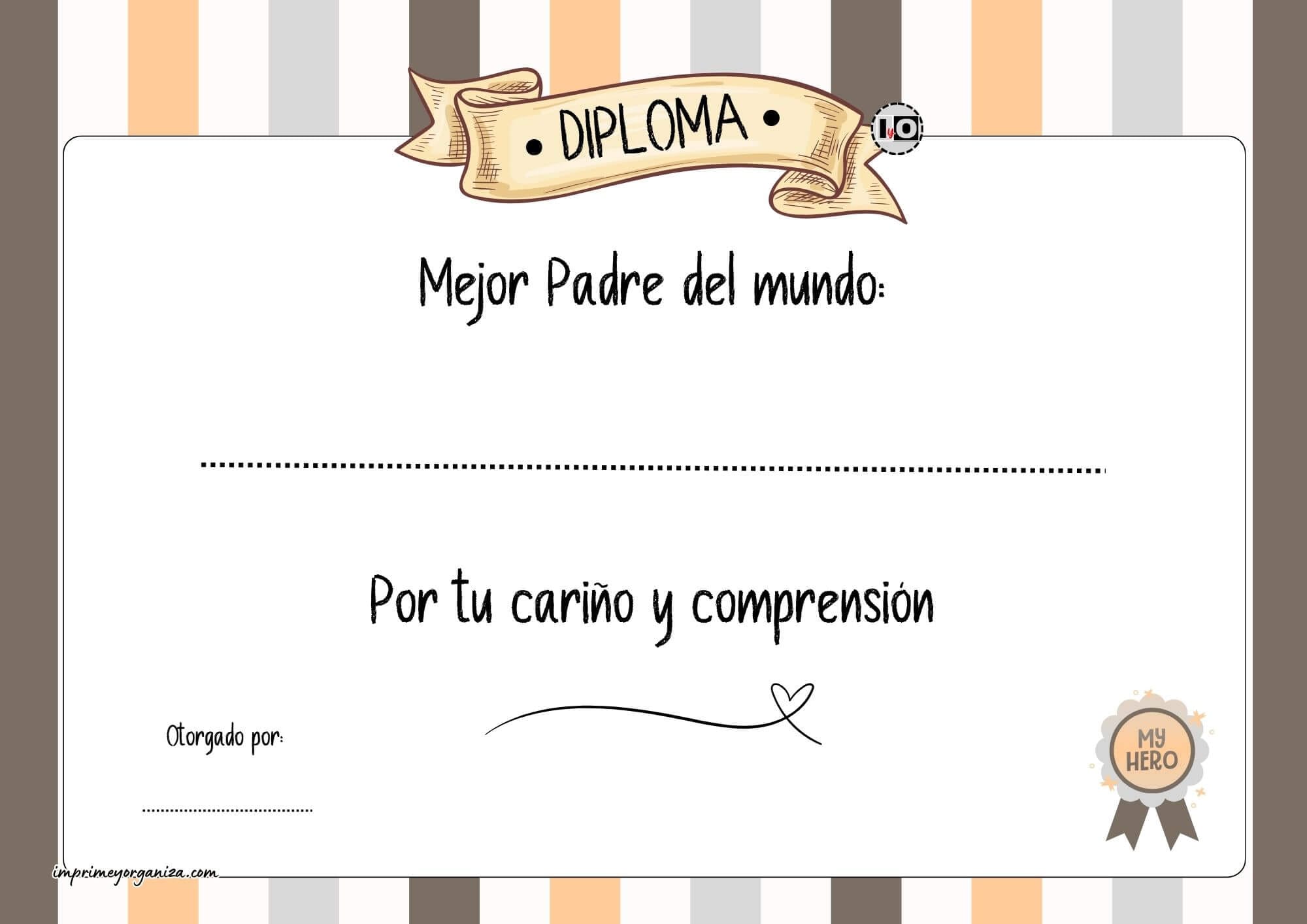 Diploma al mejor padre por tu cariño