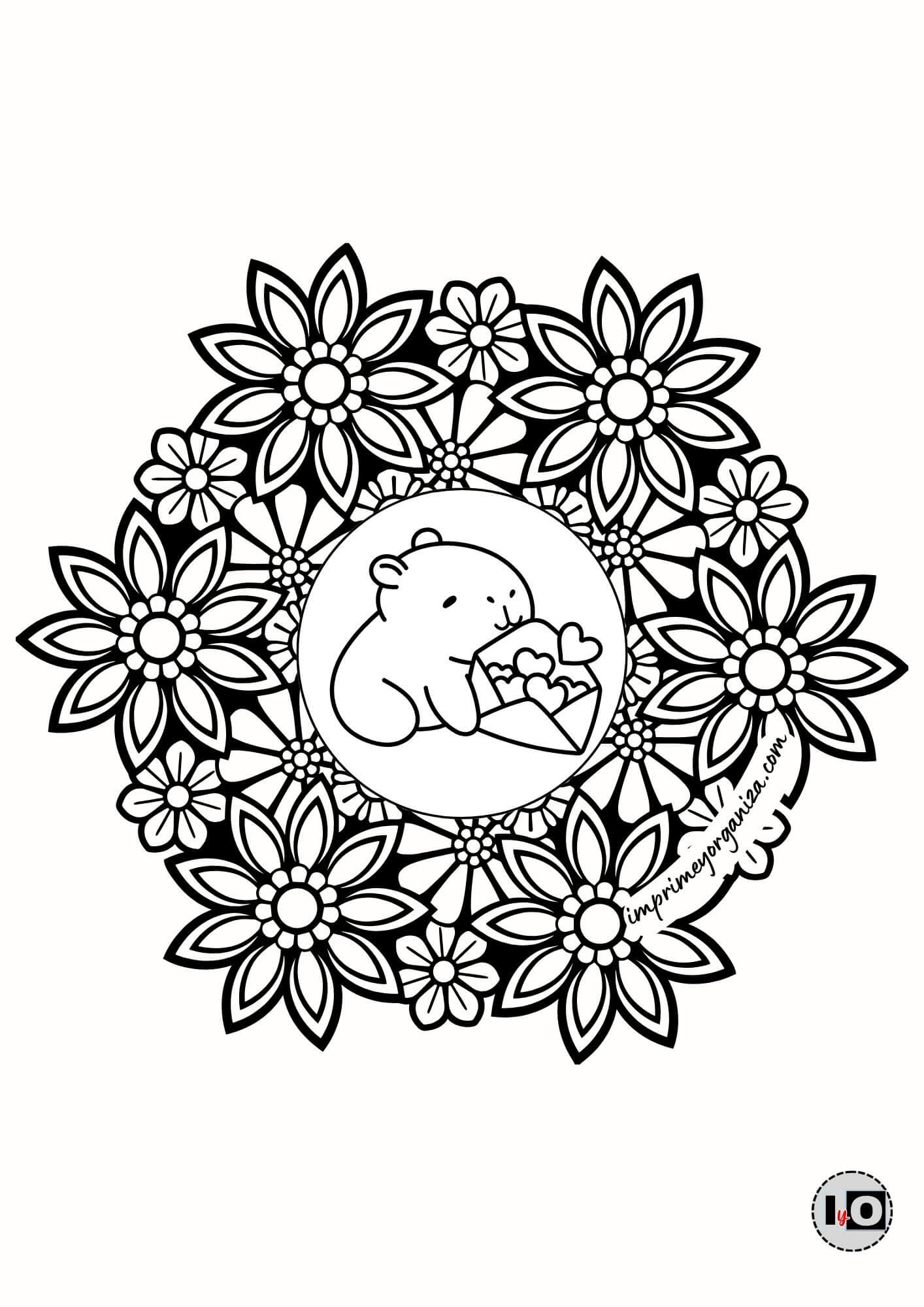 Mandala Capibara Corazones