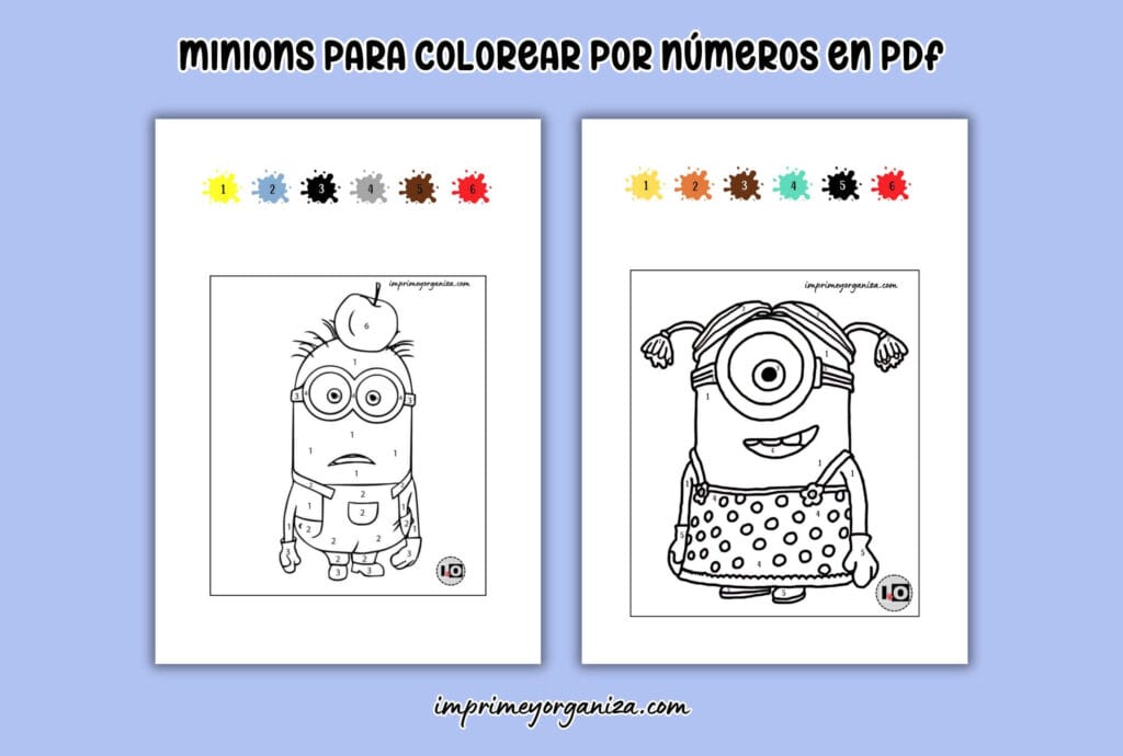 minions para colorear por número en pdf gratis