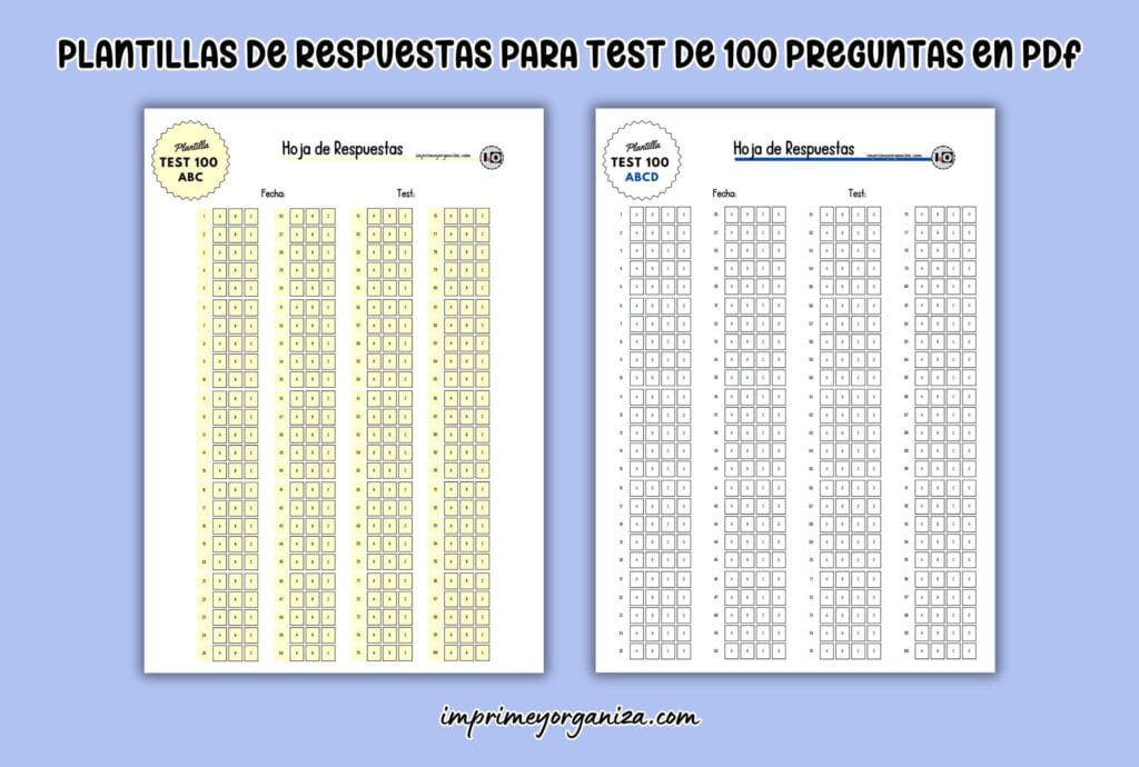 plantillas exámenes tipo test de 100 preguntas