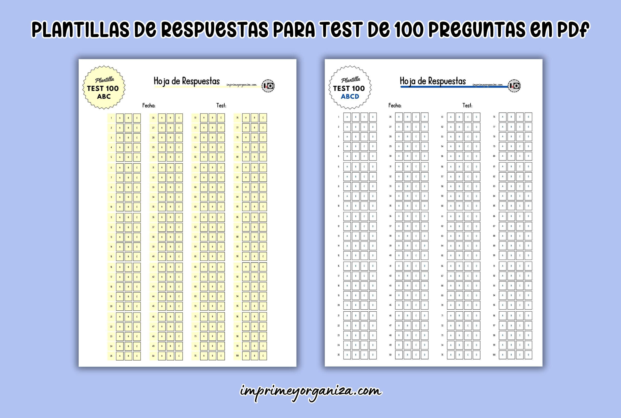 plantillas exámenes tipo test de 100 preguntas