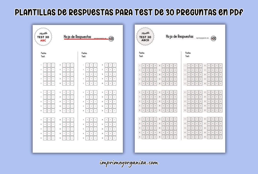 plantillas exámenes tipo test de 30 preguntas para imprimir gratis