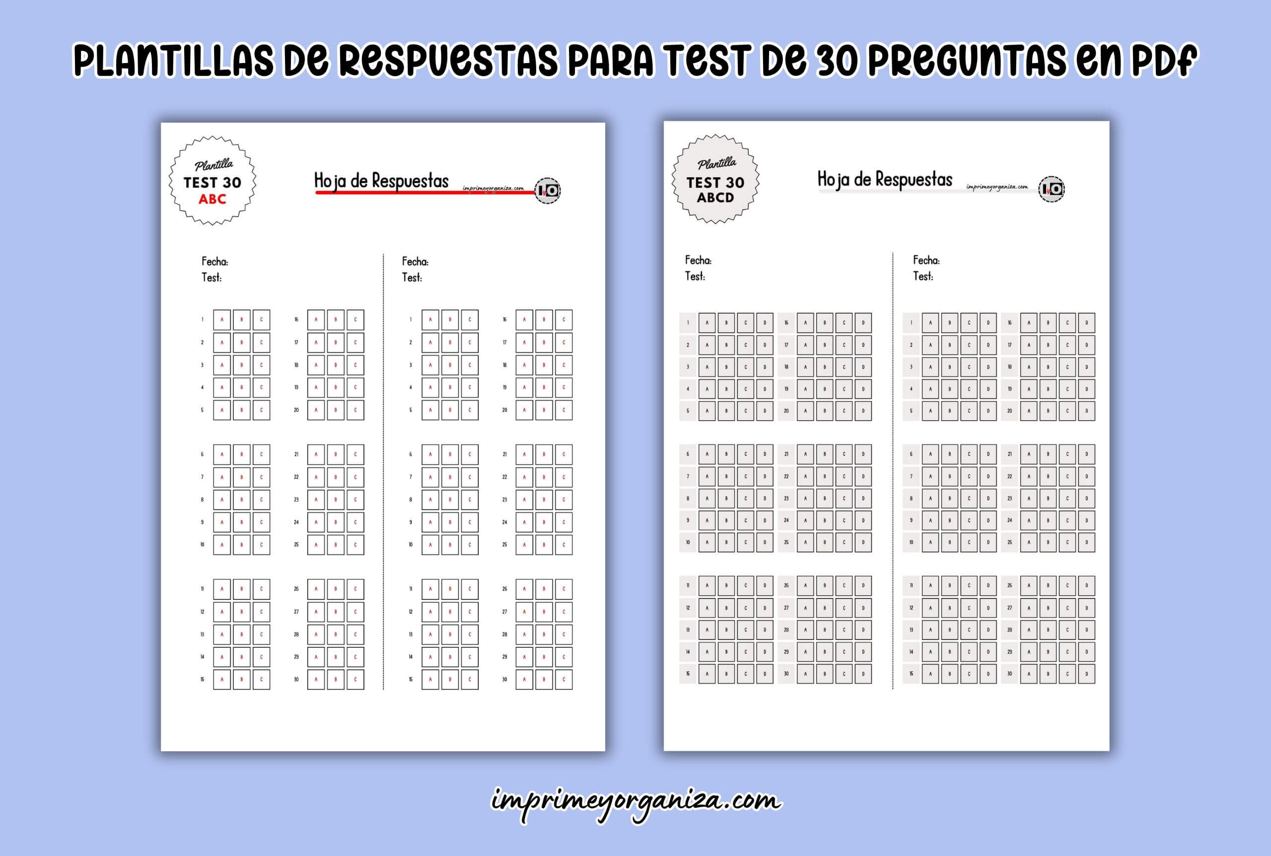 plantillas exámenes tipo test de 30 preguntas para imprimir gratis