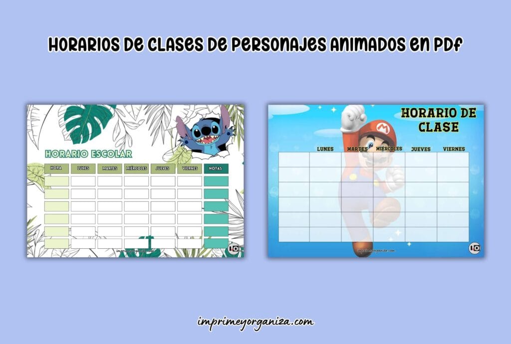 Horarios de personajes animados en pdf
