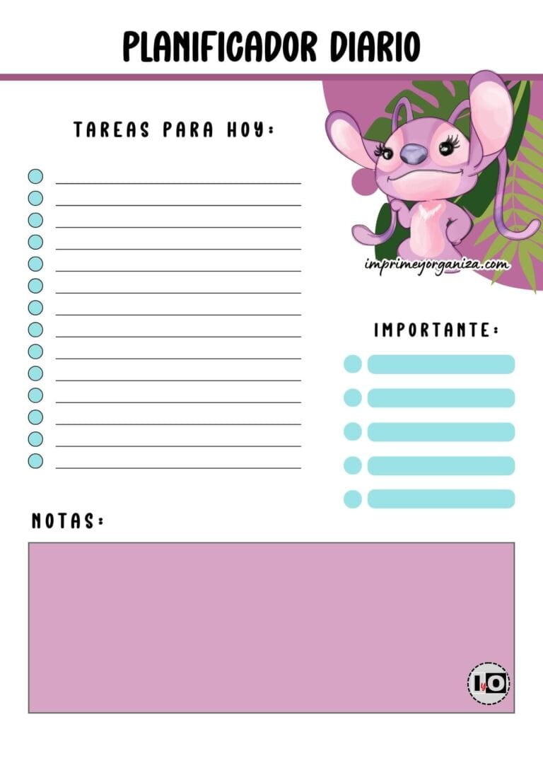 Planificador Diario Angel personaje Stitch en pdf gratis