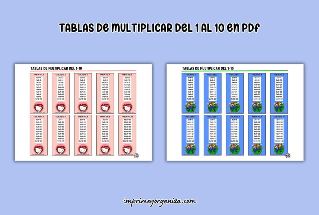 tablas de multiplicar 1-10 en pdf gratis