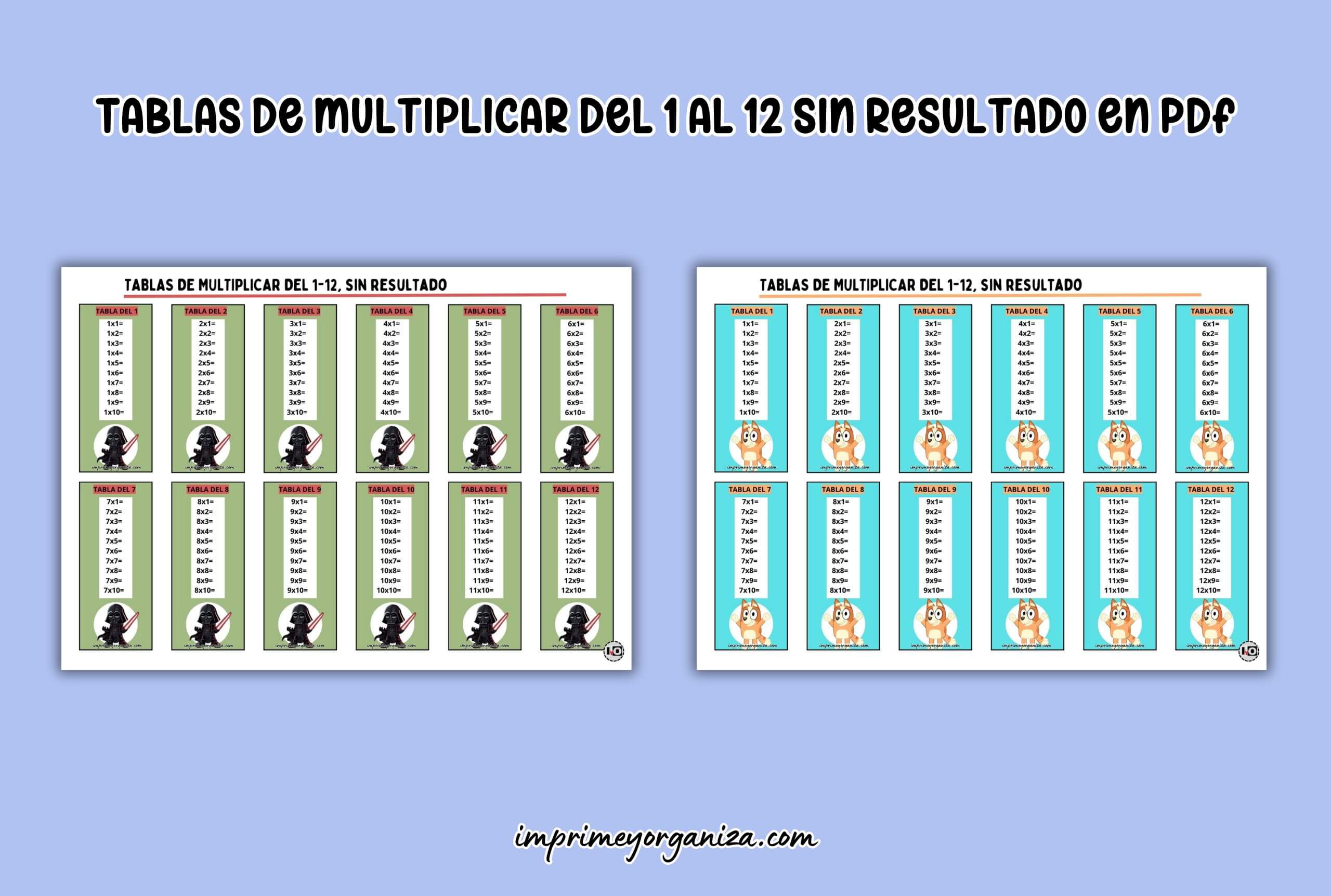 tablas de multiplicar del 1-12 sin resultado en pdf gratis