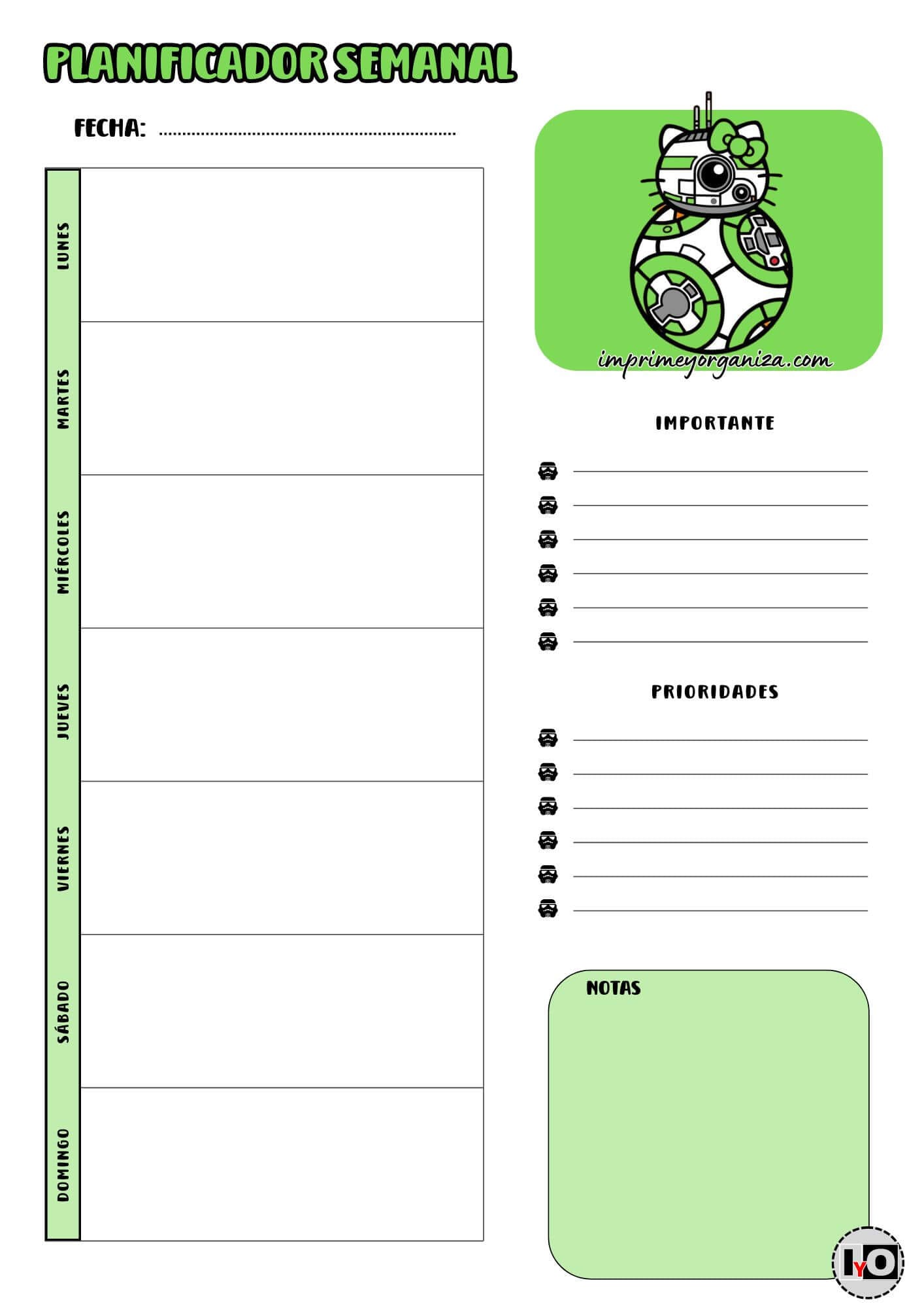 Planificador Semanal BB-8&Hello Kitty