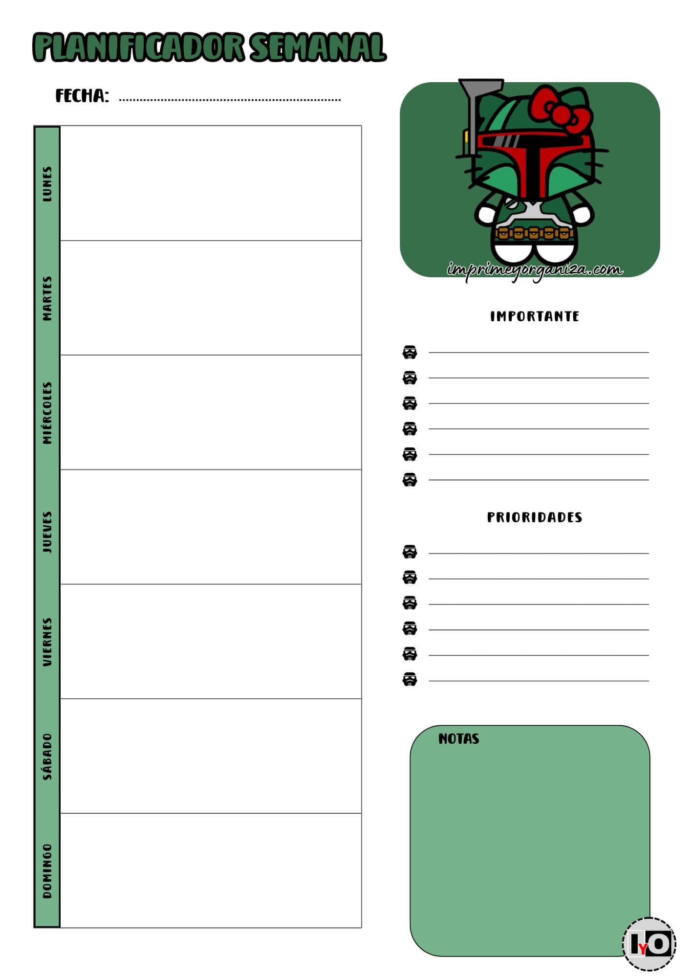 Planificador Semanal Boba Fett&Hello Kitty