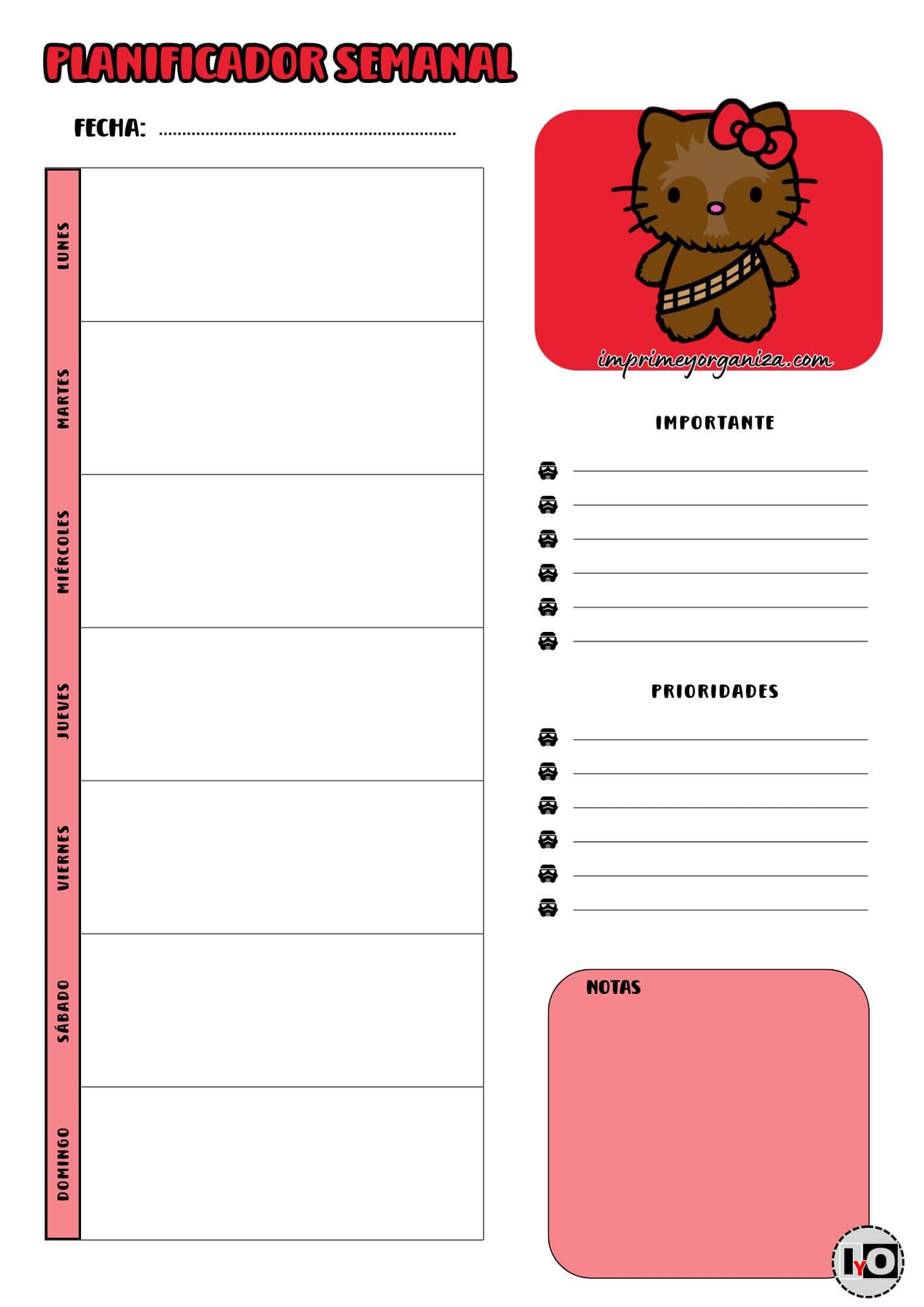 Planificador Semanal Chewbacca&Hello Kitty