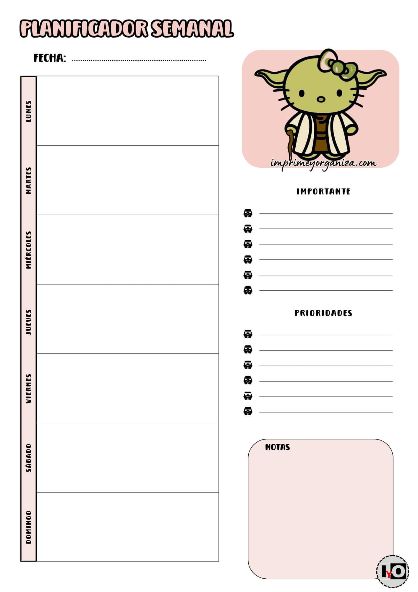 Planificador Semanal Yoda&Hello kitty